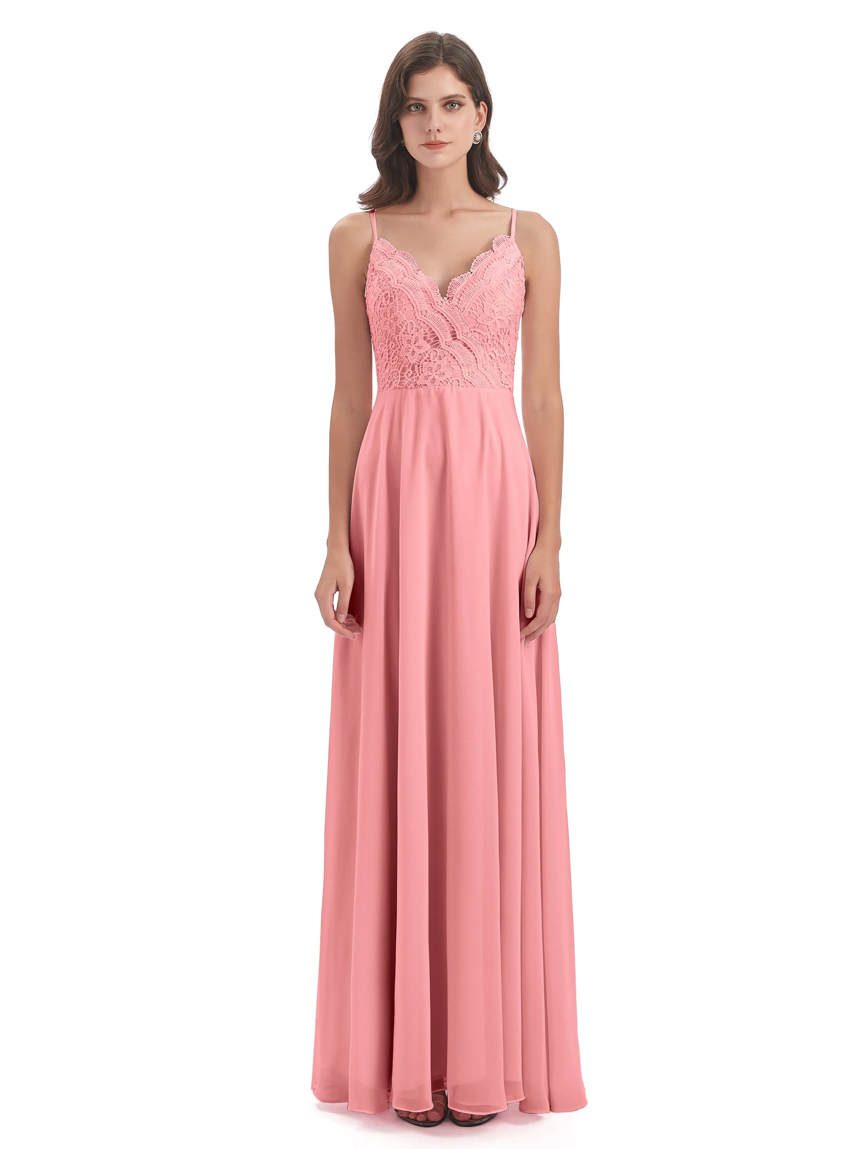 Mia Lace/Chiffon Sheath-Column Long Bridesmaid Dresses