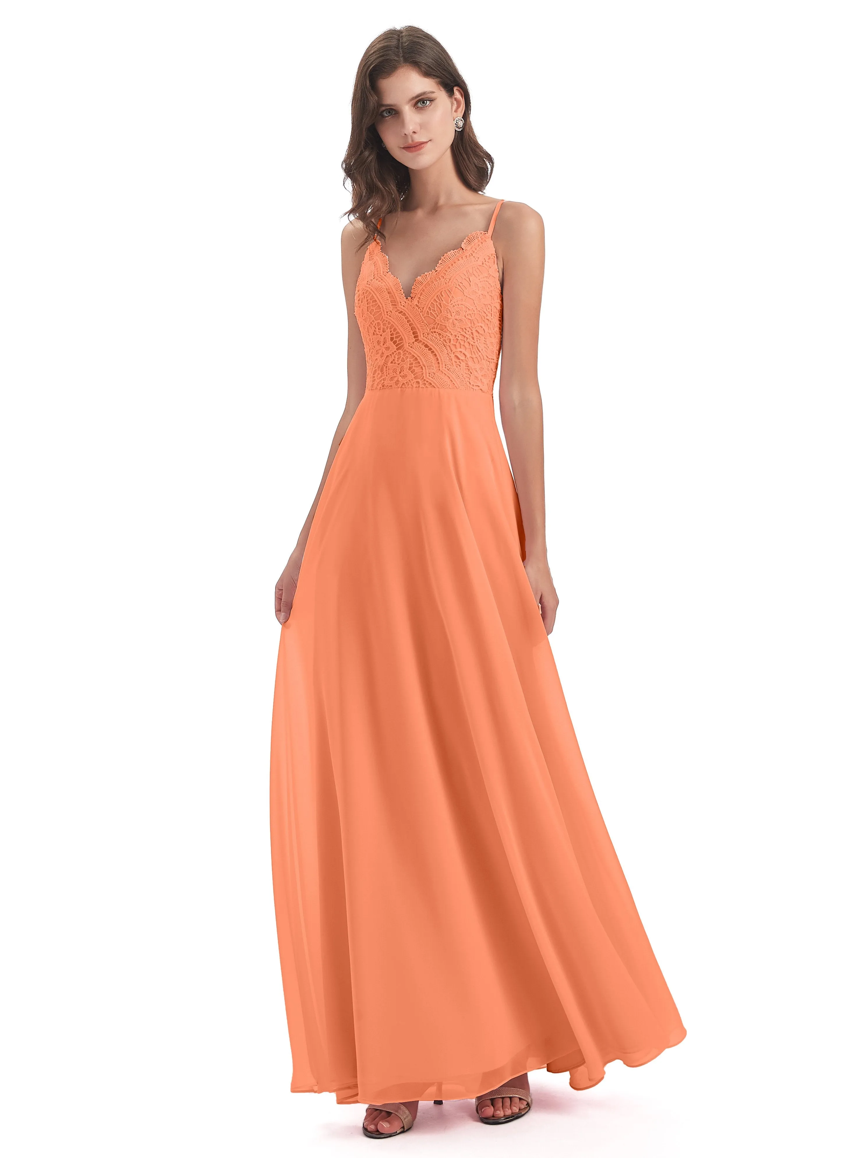 Mia Lace/Chiffon Sheath-Column Long Bridesmaid Dresses