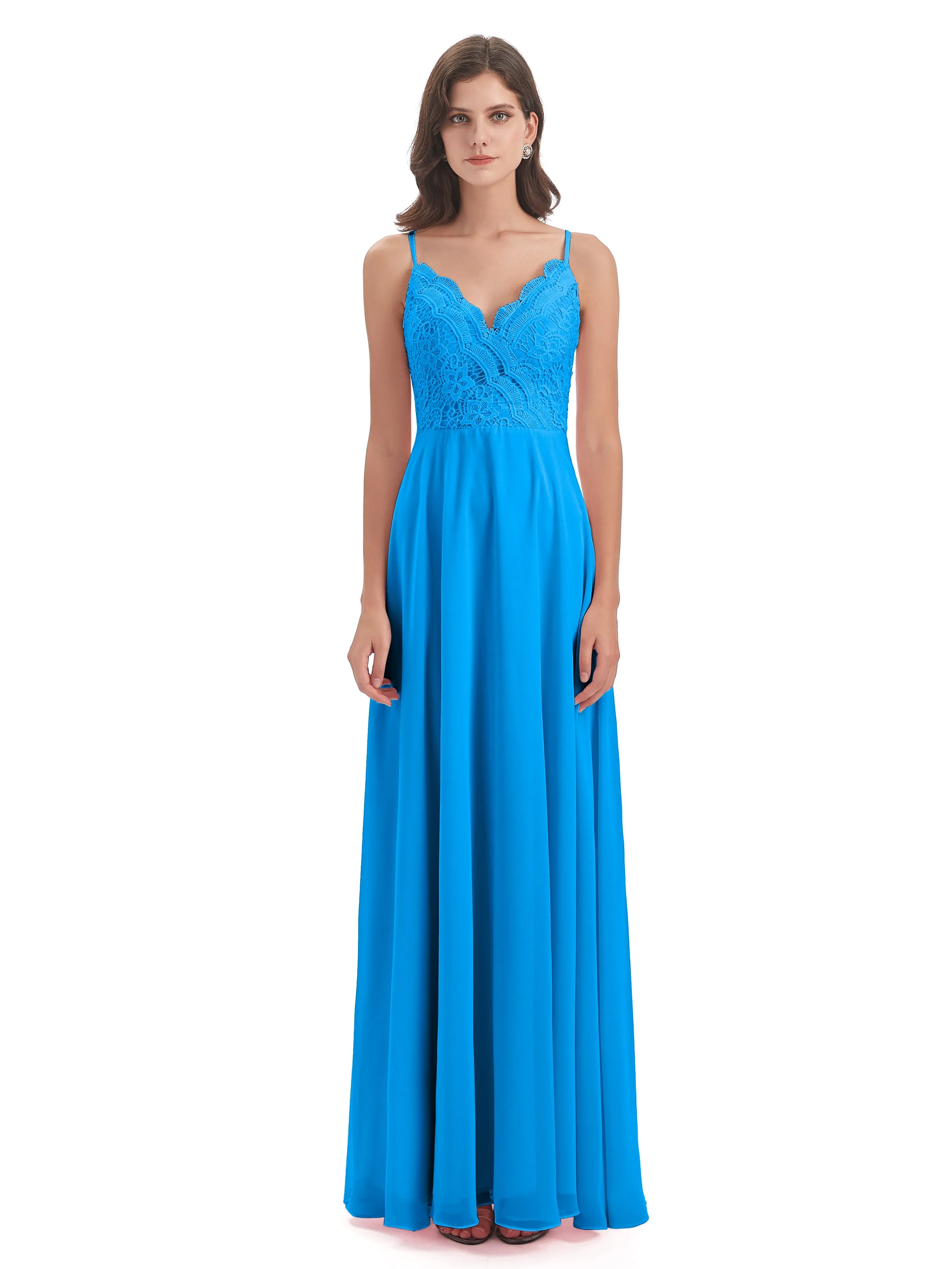 Mia Lace/Chiffon Sheath-Column Long Bridesmaid Dresses