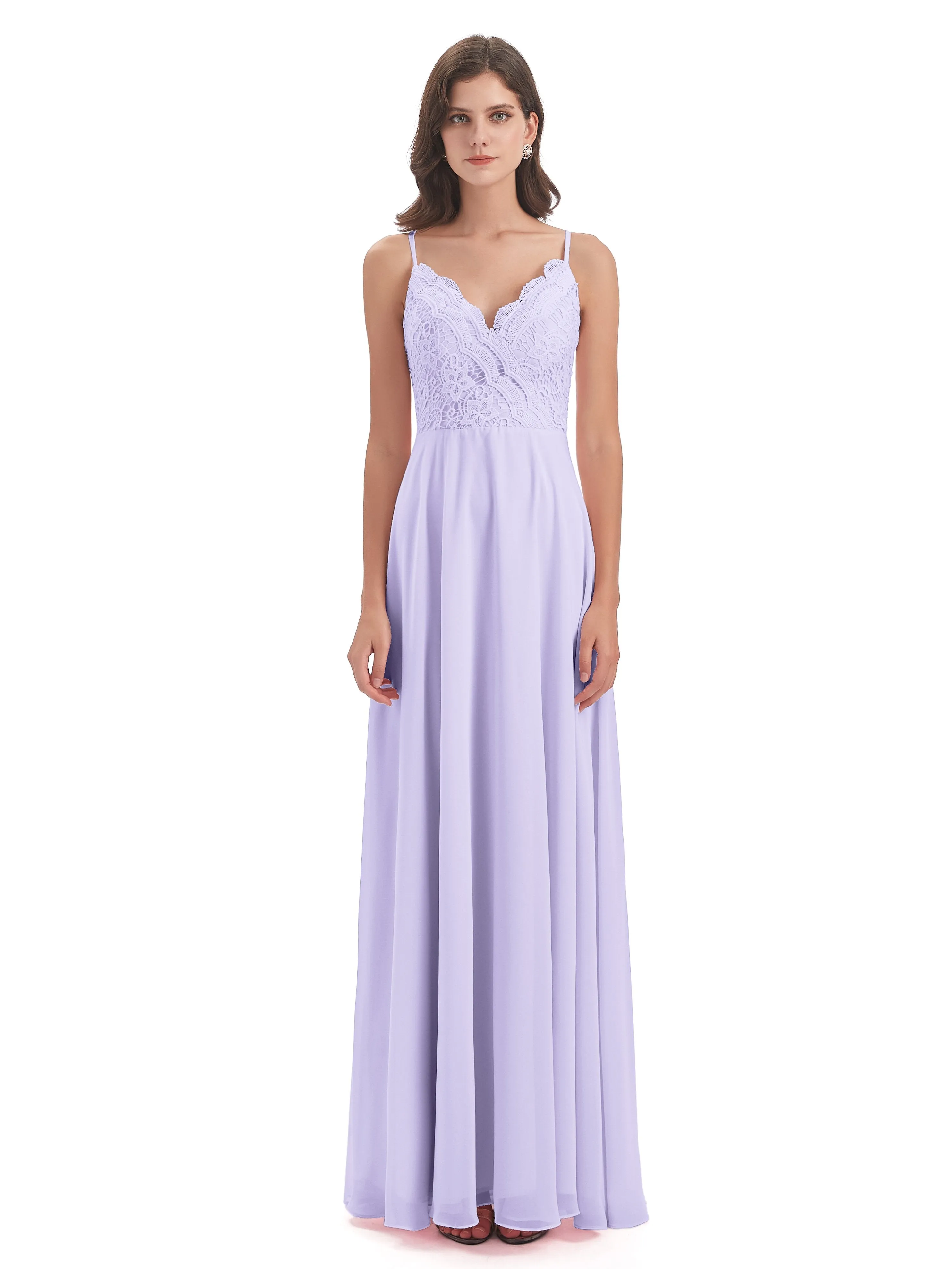 Mia Lace/Chiffon Sheath-Column Long Bridesmaid Dresses