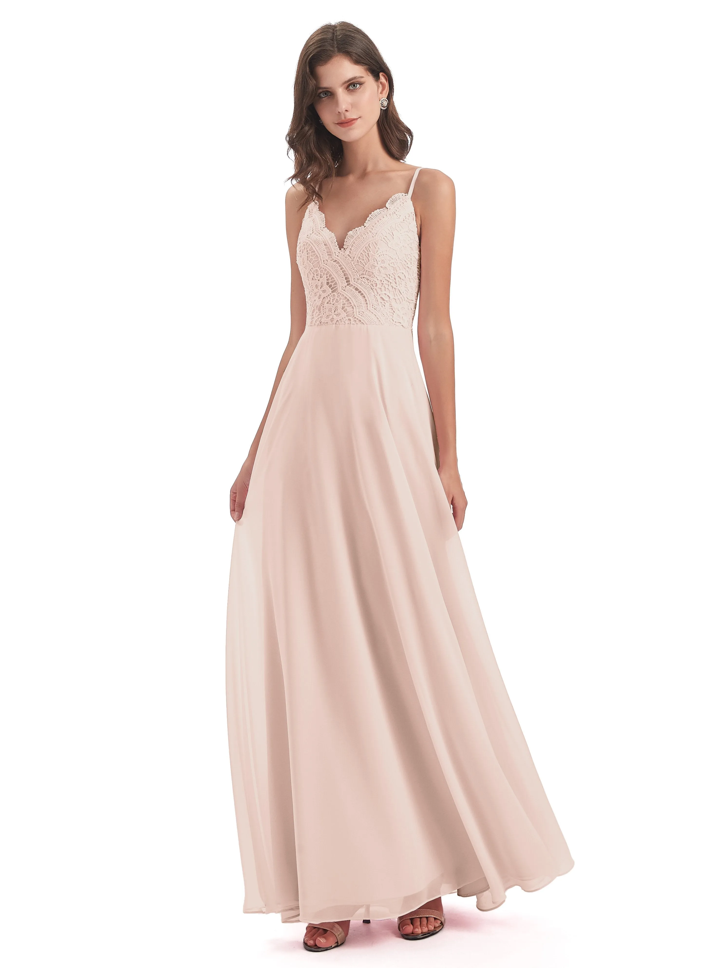 Mia Lace/Chiffon Sheath-Column Long Bridesmaid Dresses