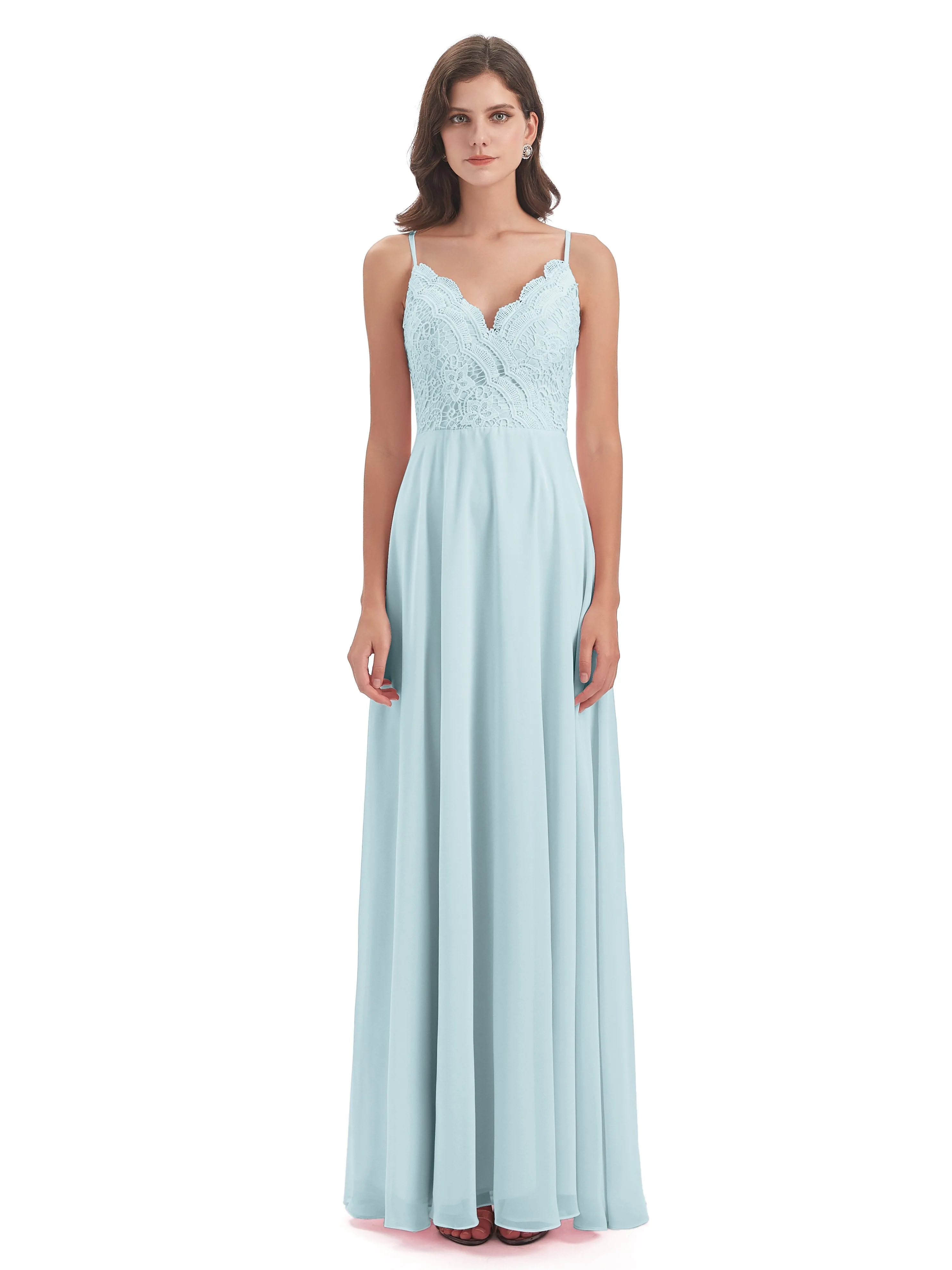 Mia Lace/Chiffon Sheath-Column Long Bridesmaid Dresses