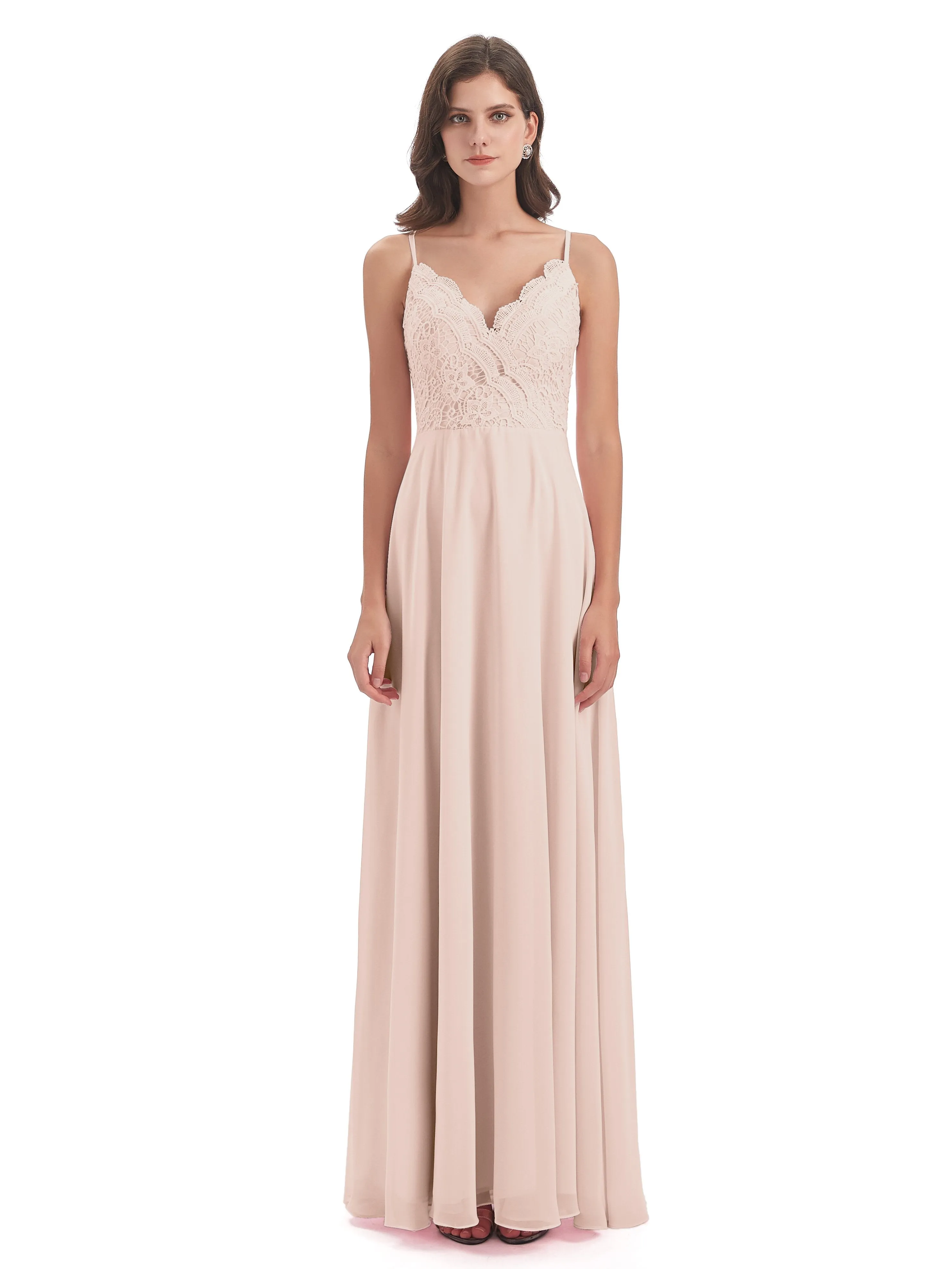 Mia Lace/Chiffon Sheath-Column Long Bridesmaid Dresses