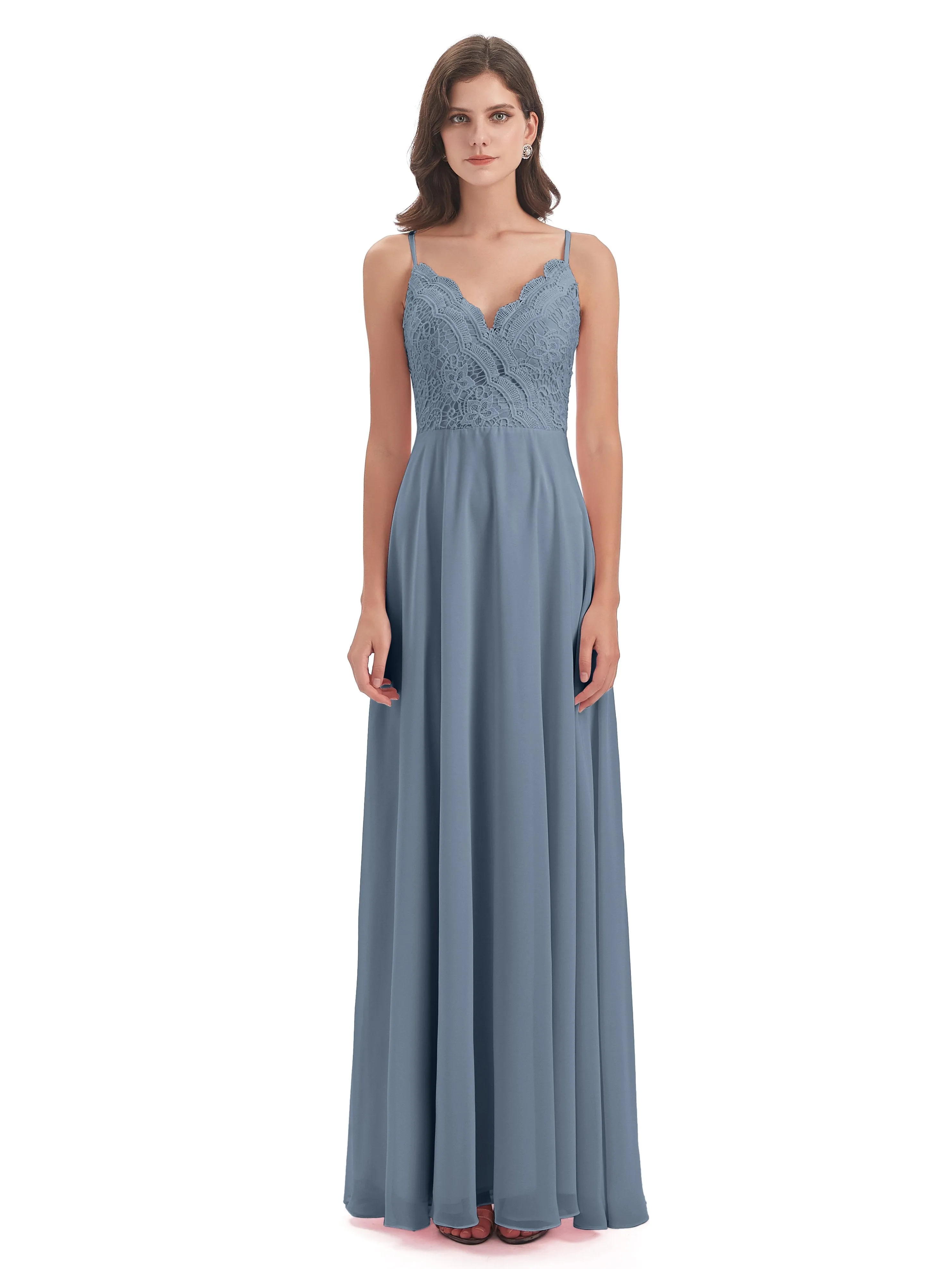 Mia Lace/Chiffon Sheath-Column Long Bridesmaid Dresses