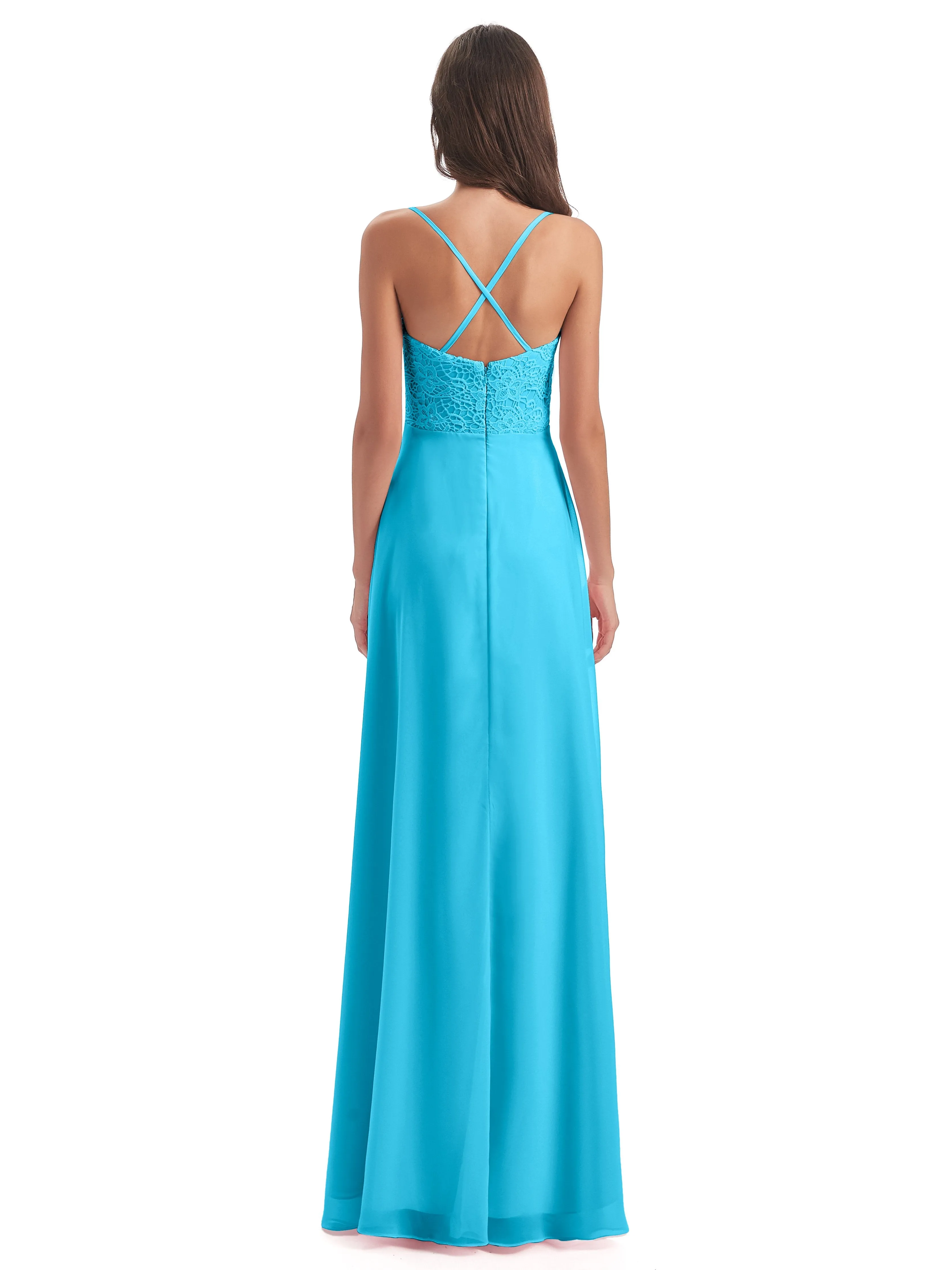 Mia Lace/Chiffon Sheath-Column Long Bridesmaid Dresses