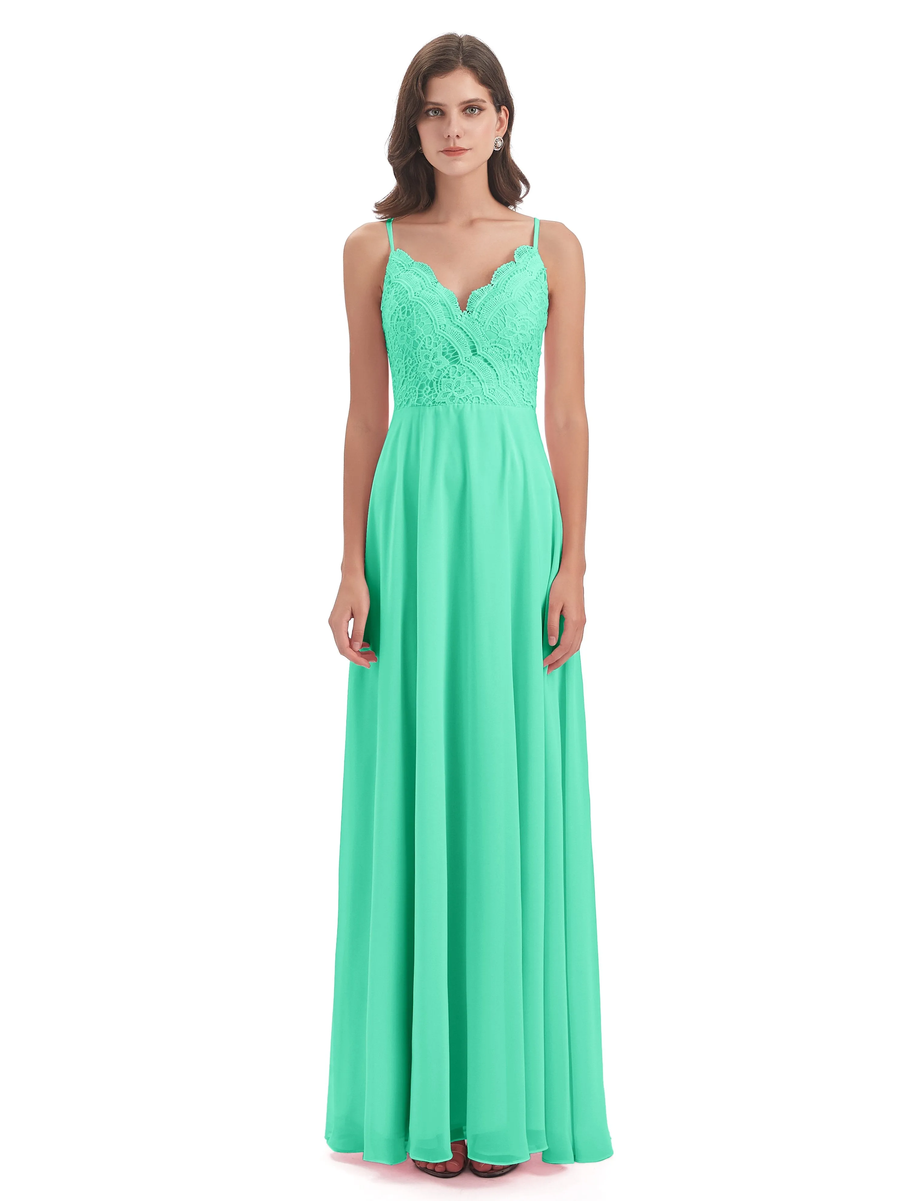 Mia Lace/Chiffon Sheath-Column Long Bridesmaid Dresses