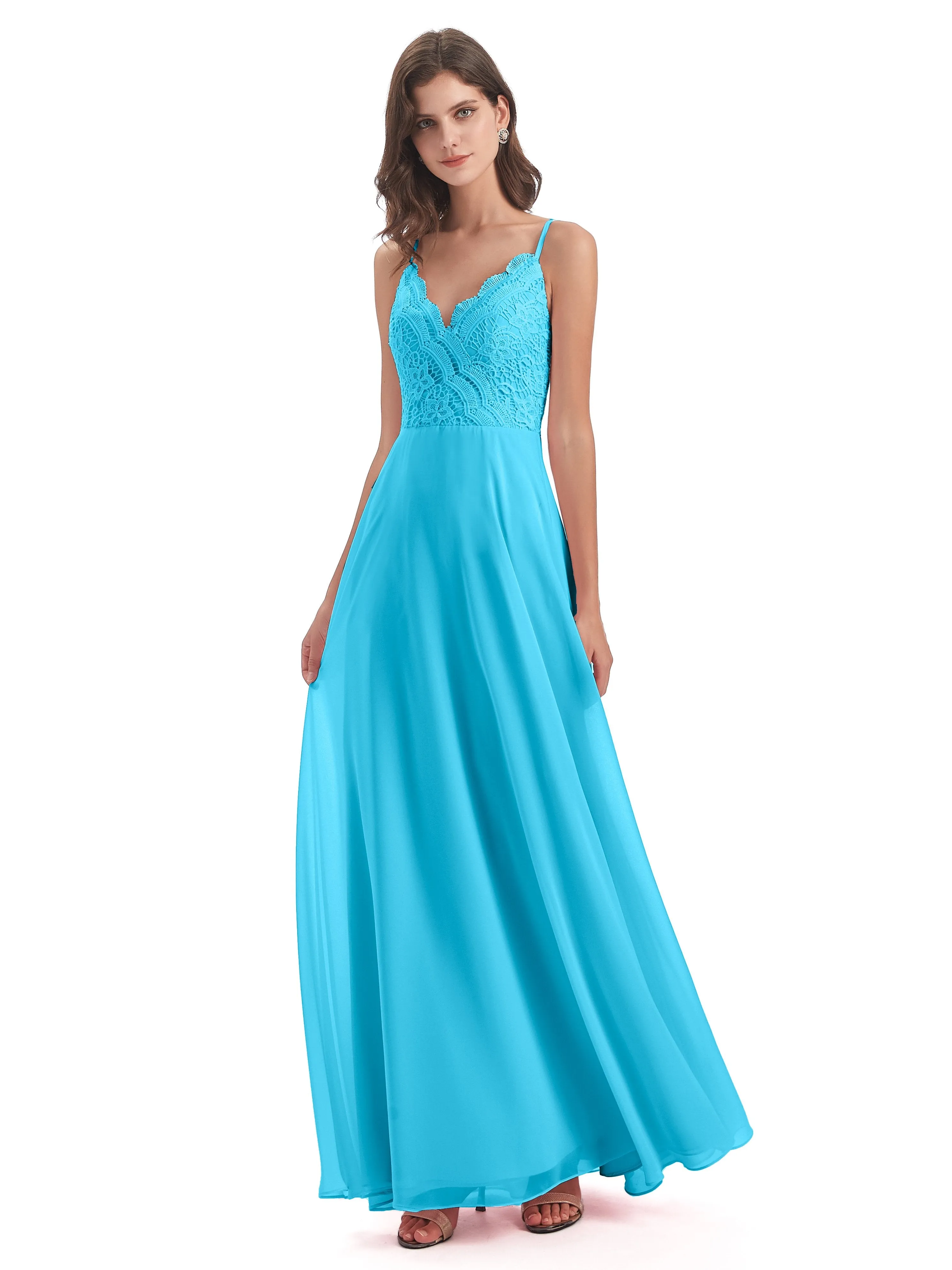 Mia Lace/Chiffon Sheath-Column Long Bridesmaid Dresses