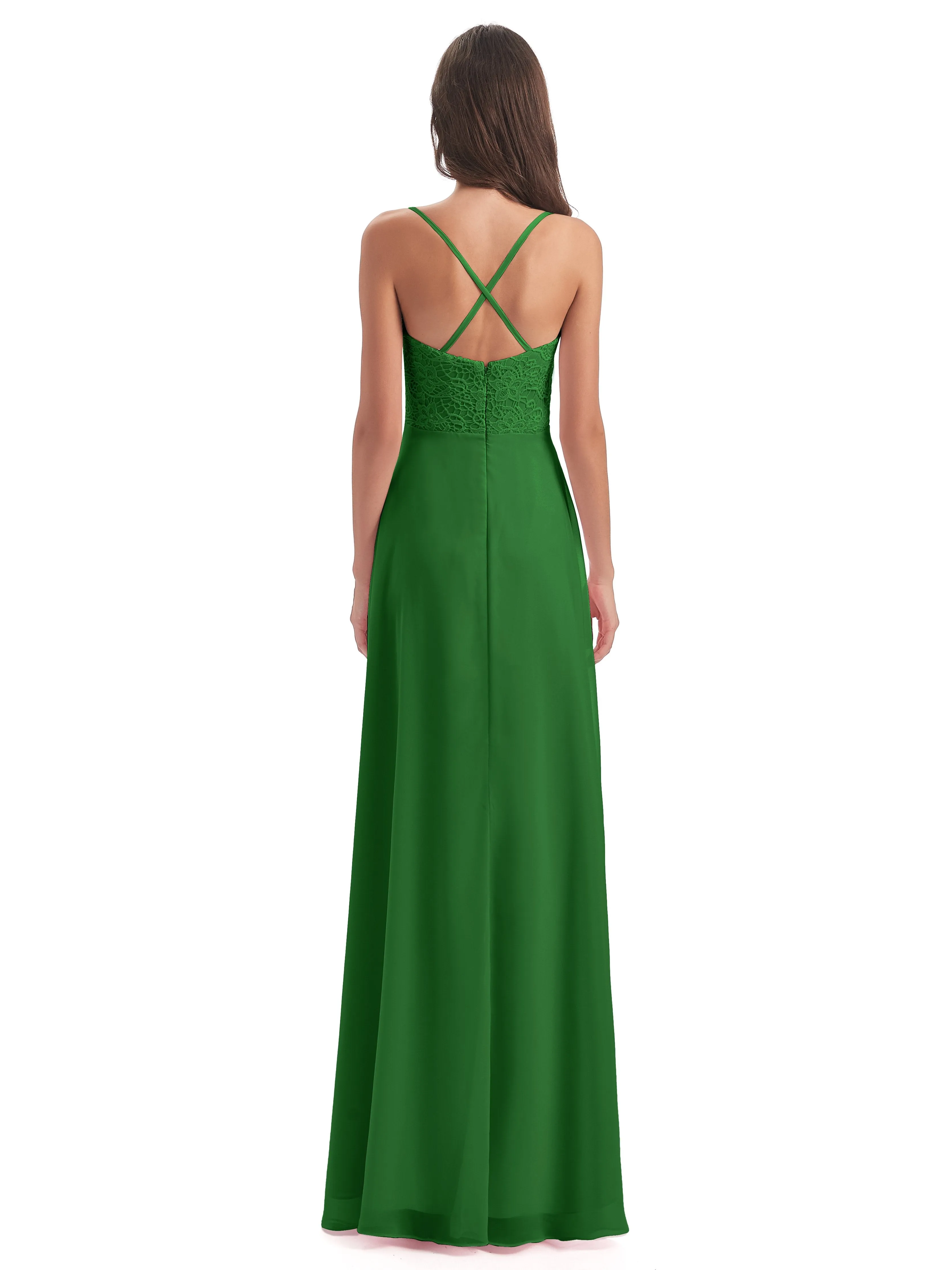 Mia Lace/Chiffon Sheath-Column Long Bridesmaid Dresses