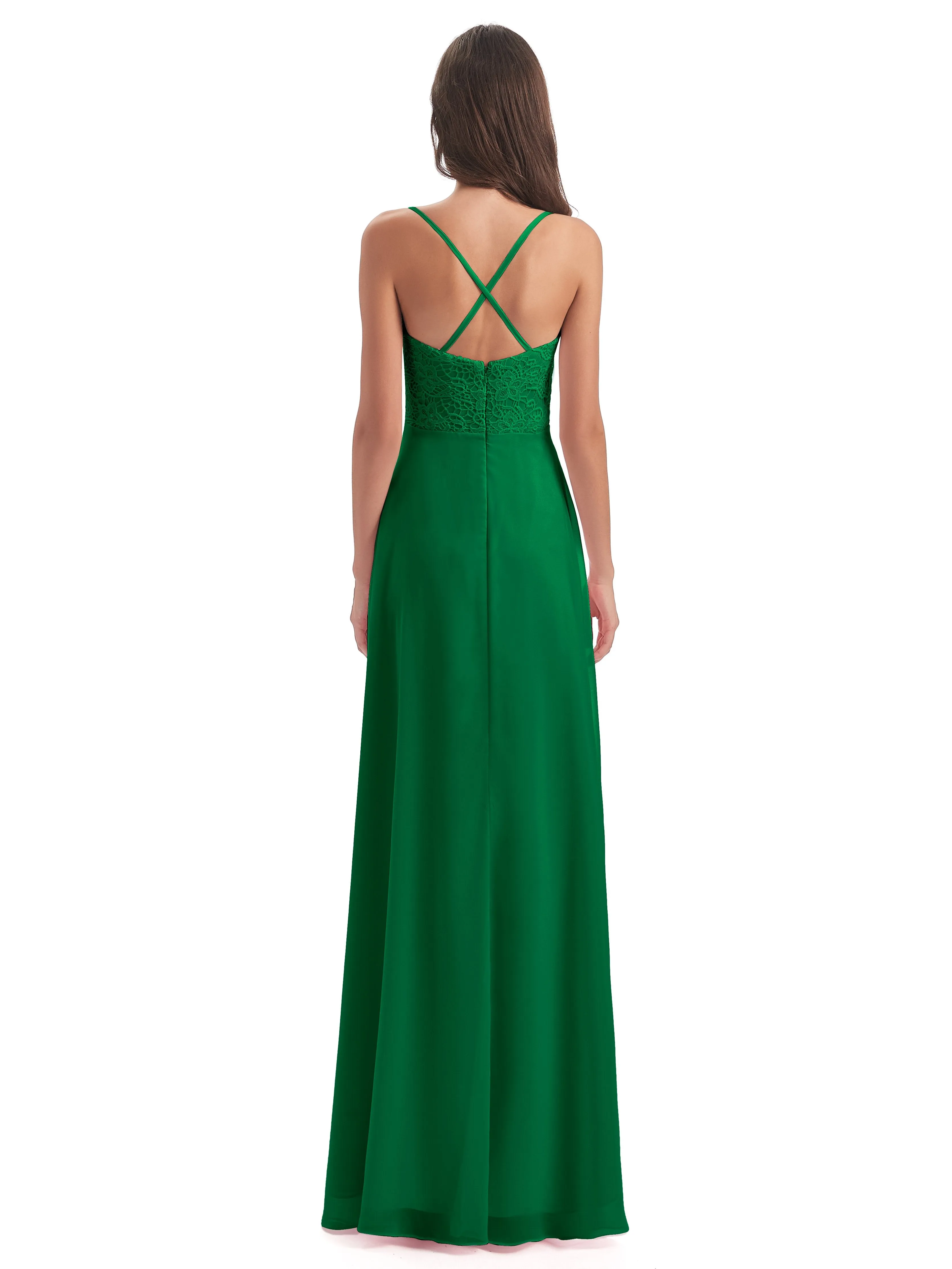 Mia Lace/Chiffon Sheath-Column Long Bridesmaid Dresses