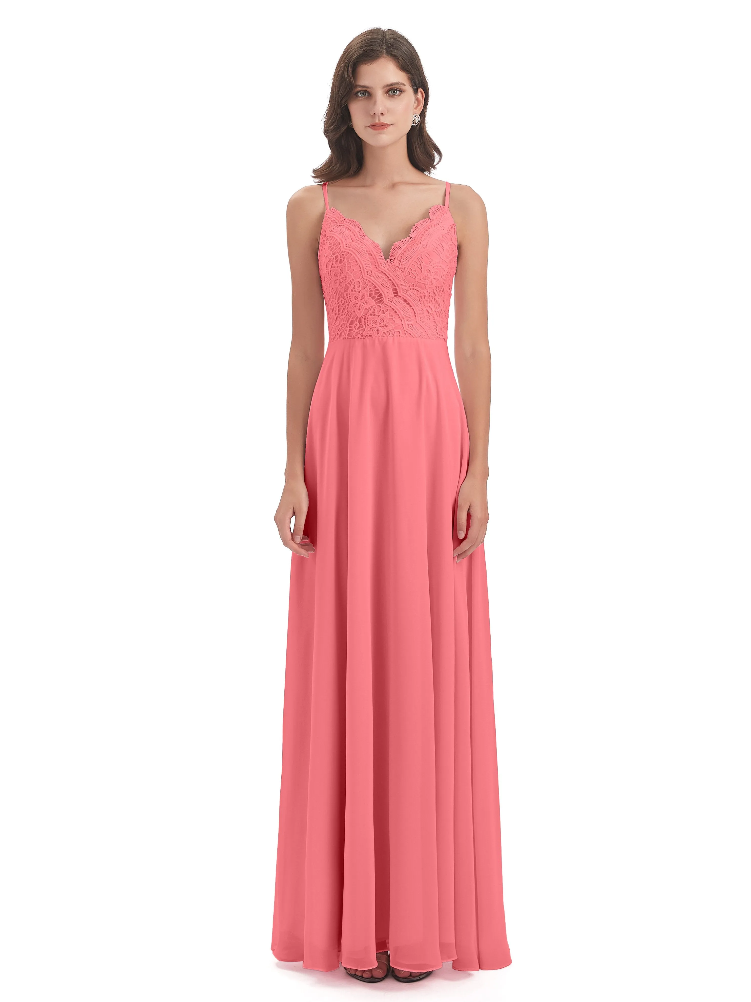 Mia Lace/Chiffon Sheath-Column Long Bridesmaid Dresses