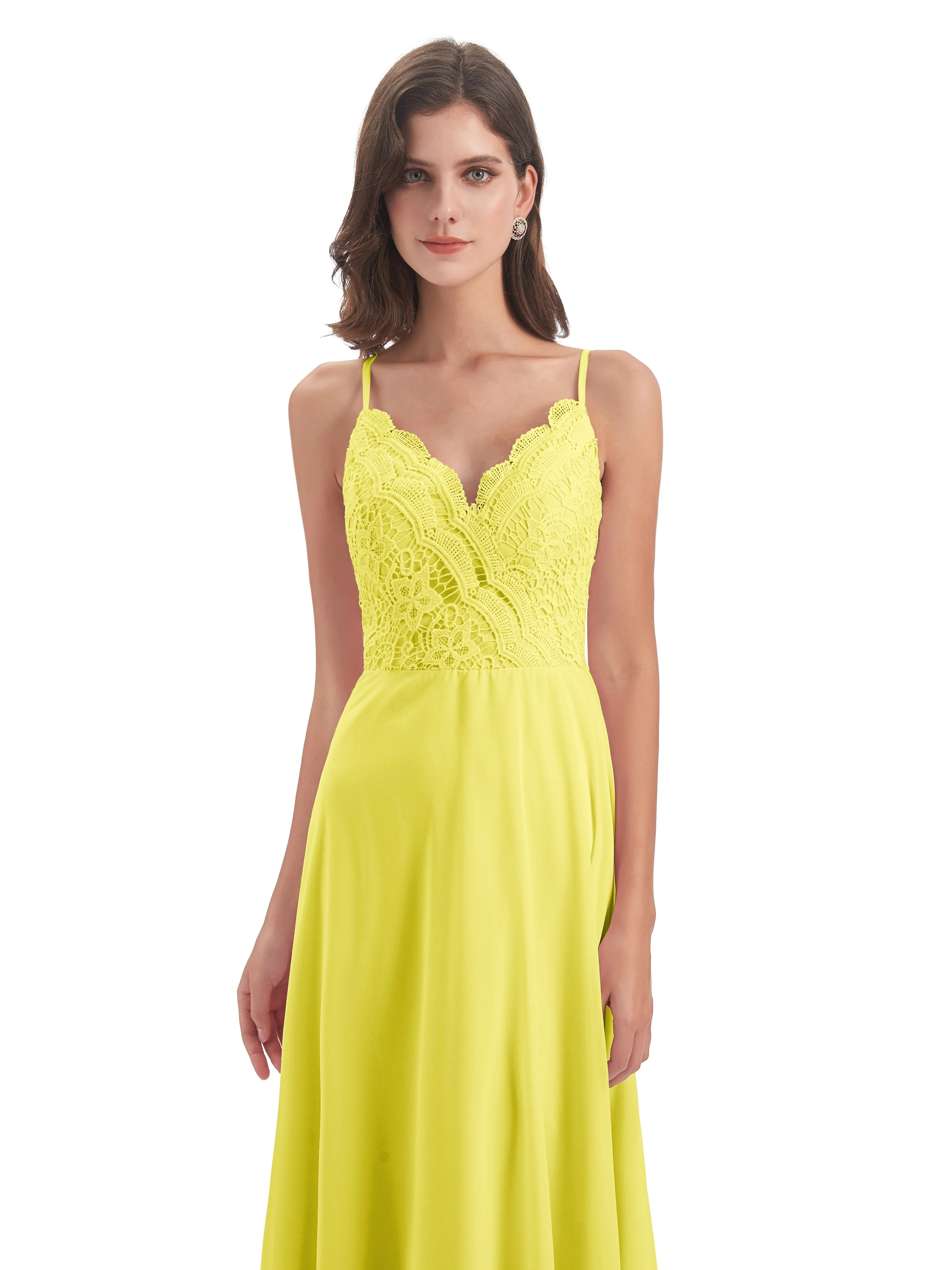 Mia Lace/Chiffon Sheath-Column Long Bridesmaid Dresses