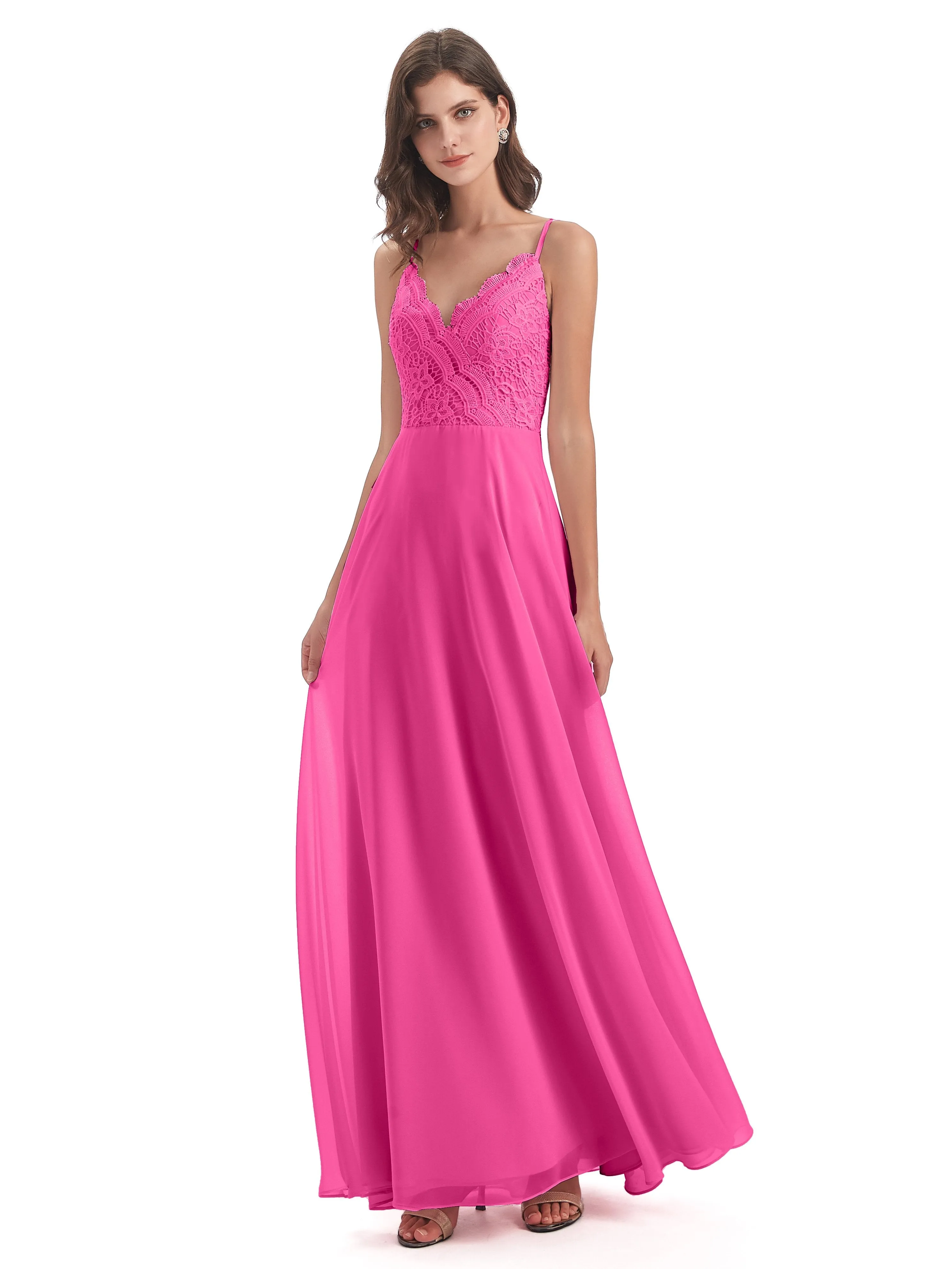 Mia Lace/Chiffon Sheath-Column Long Bridesmaid Dresses