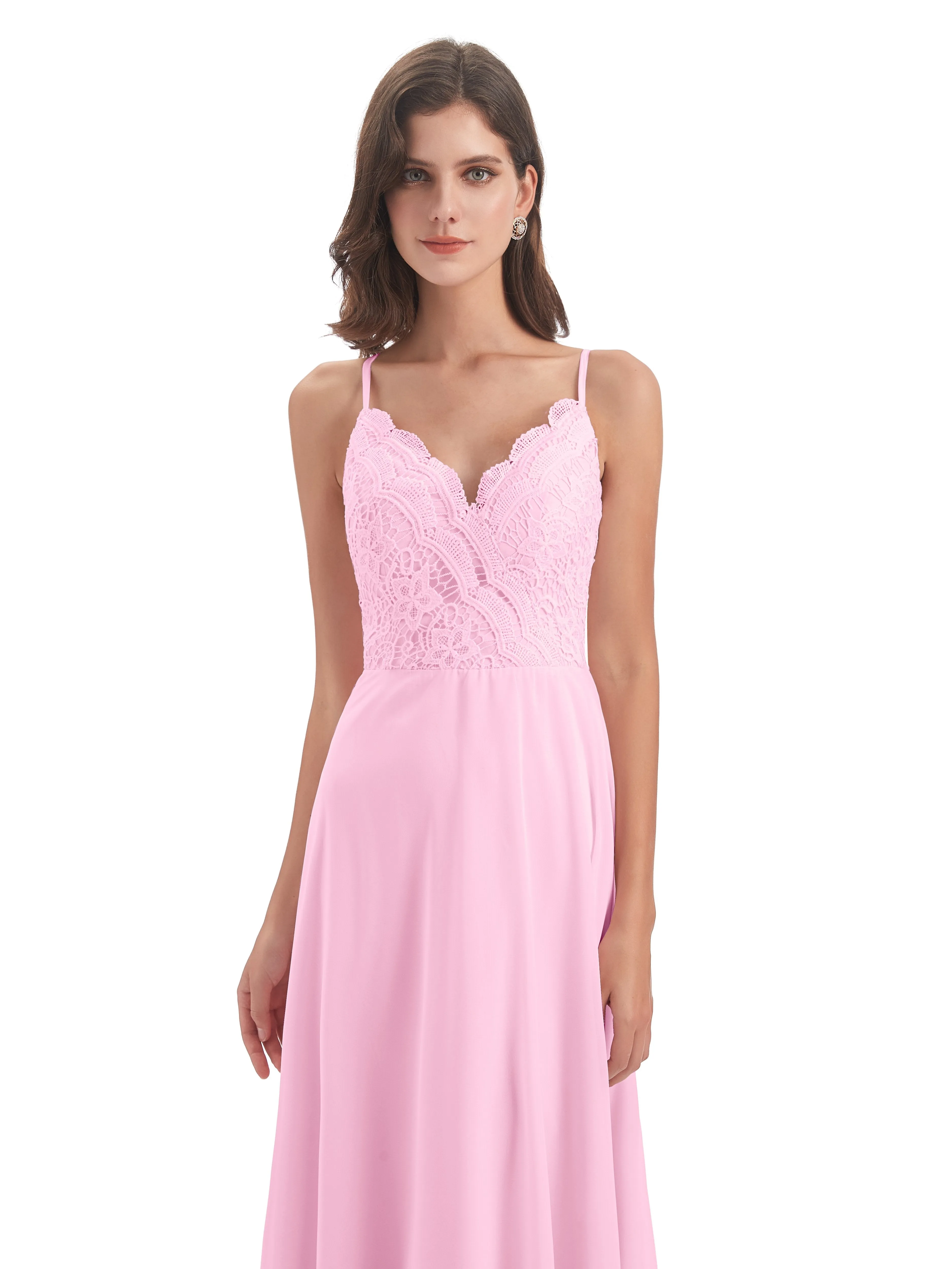 Mia Lace/Chiffon Sheath-Column Long Bridesmaid Dresses