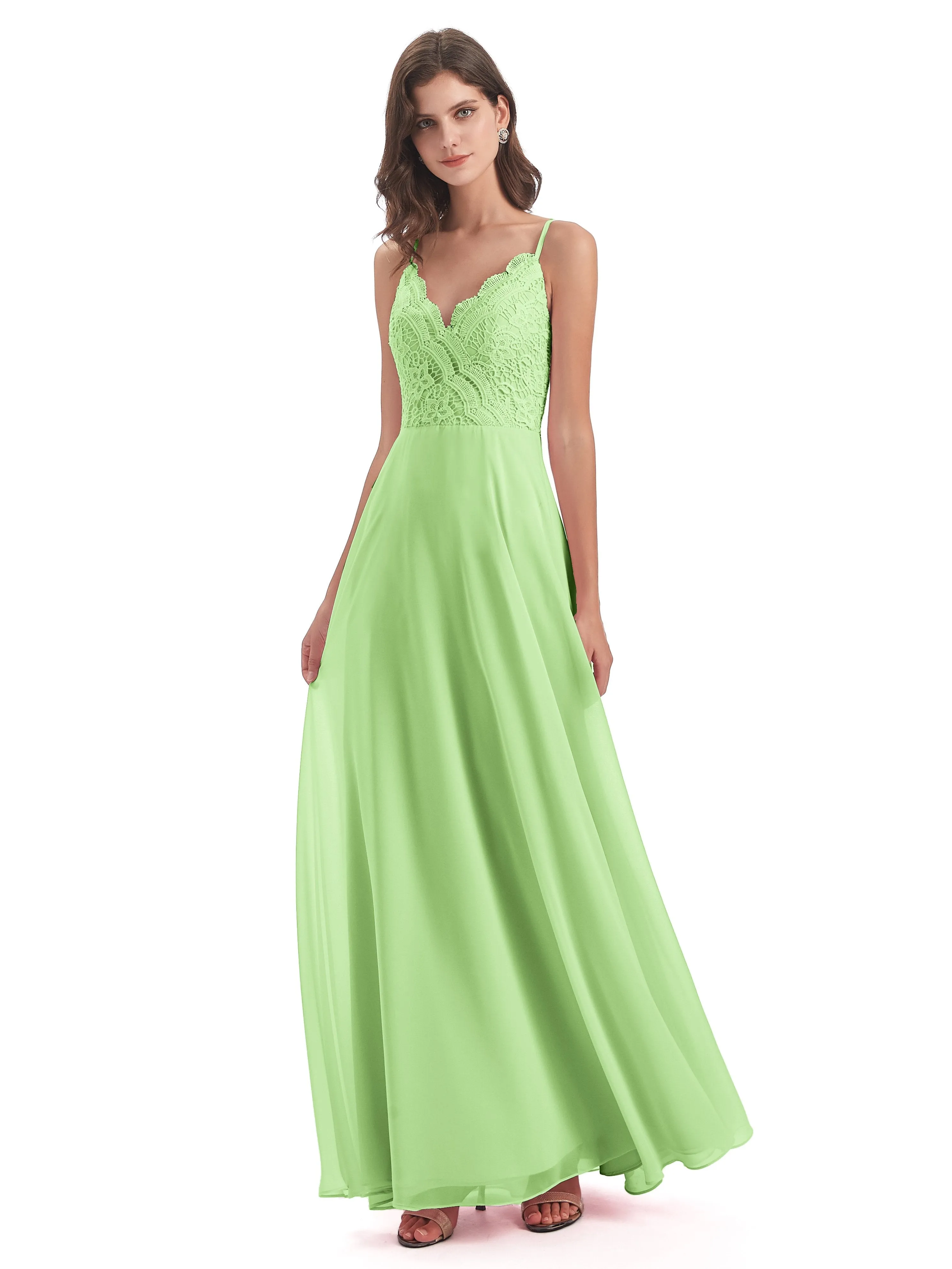 Mia Lace/Chiffon Sheath-Column Long Bridesmaid Dresses