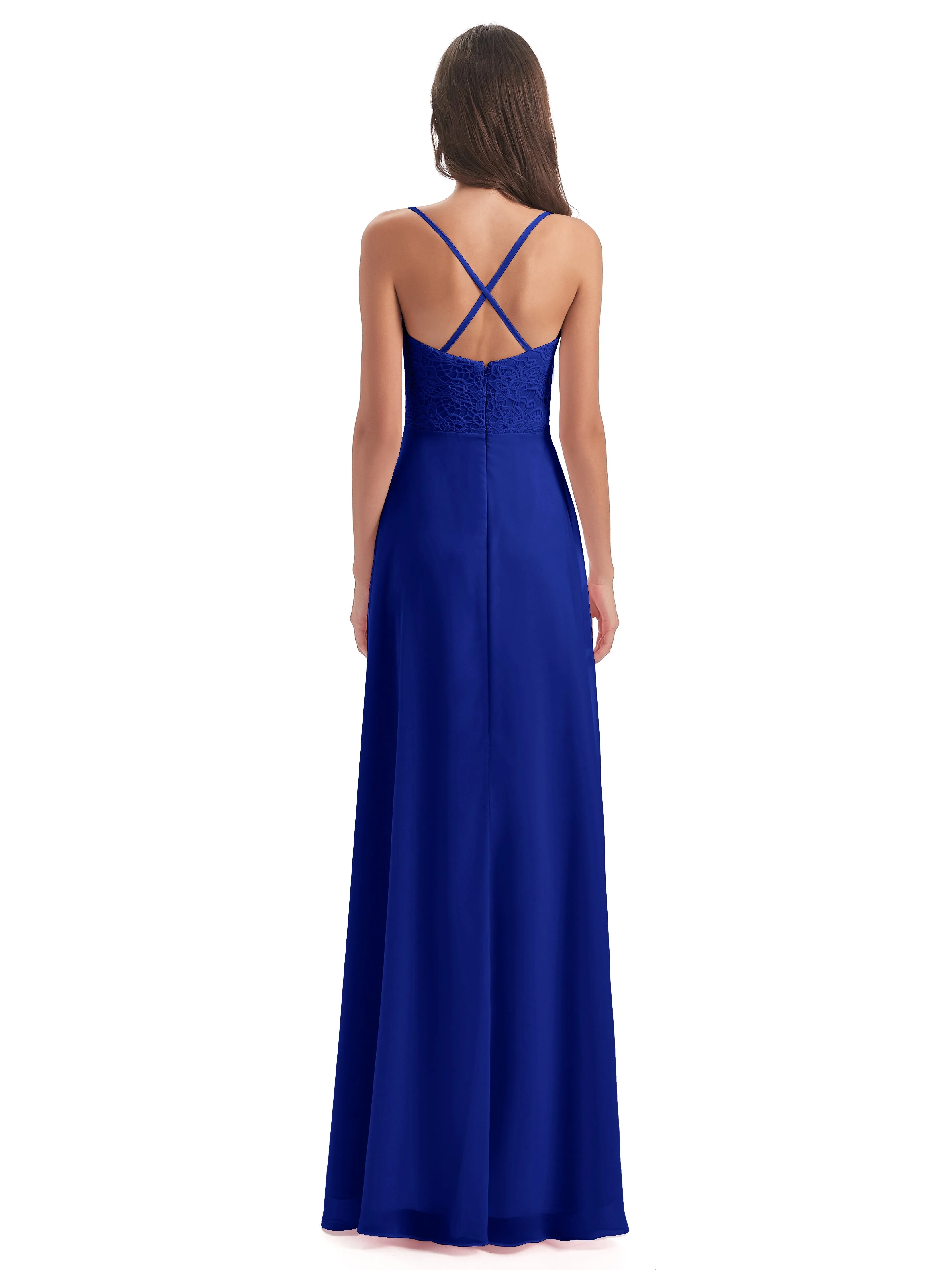 Mia Lace/Chiffon Sheath-Column Long Bridesmaid Dresses