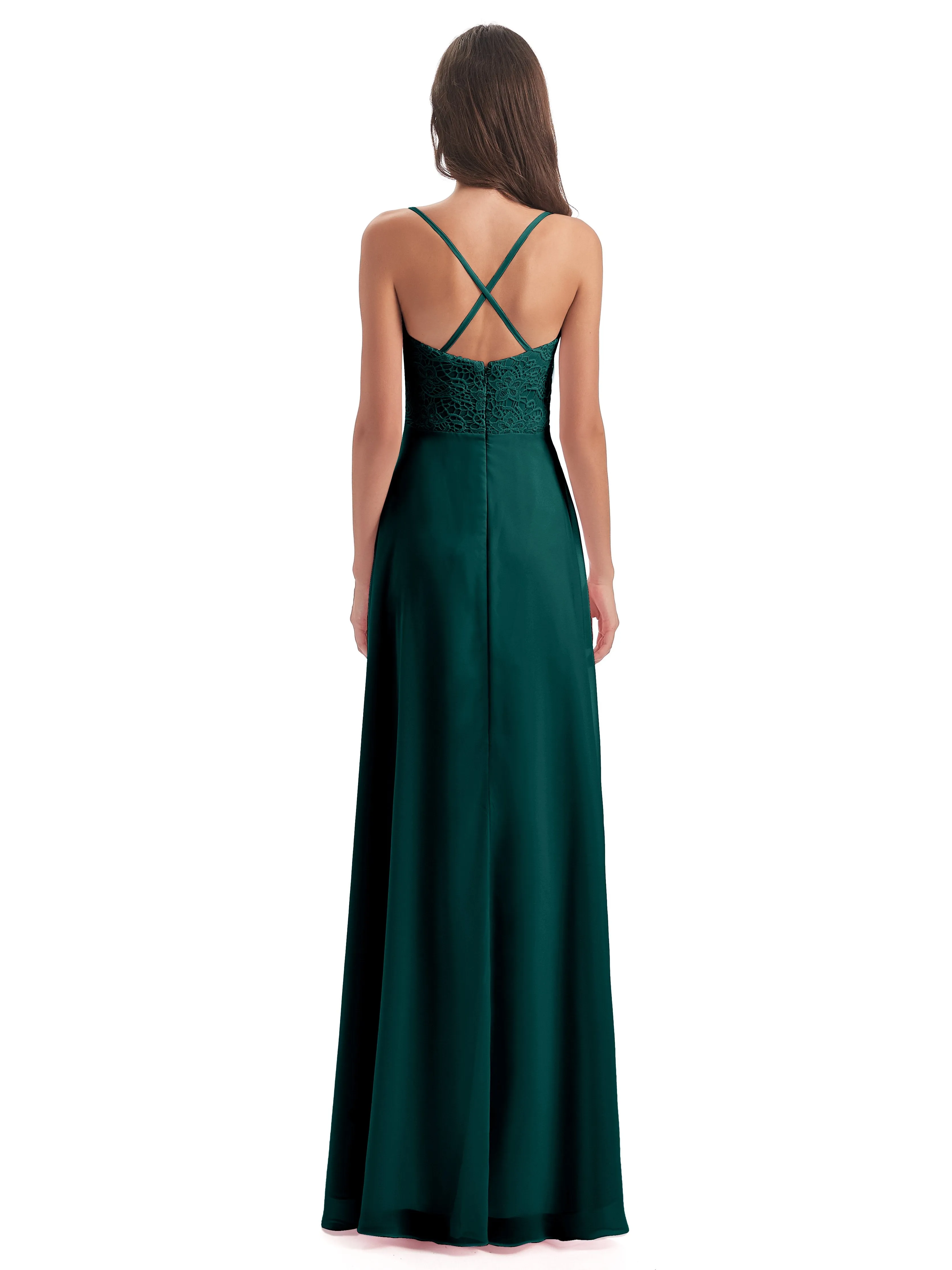 Mia Lace/Chiffon Sheath-Column Long Bridesmaid Dresses