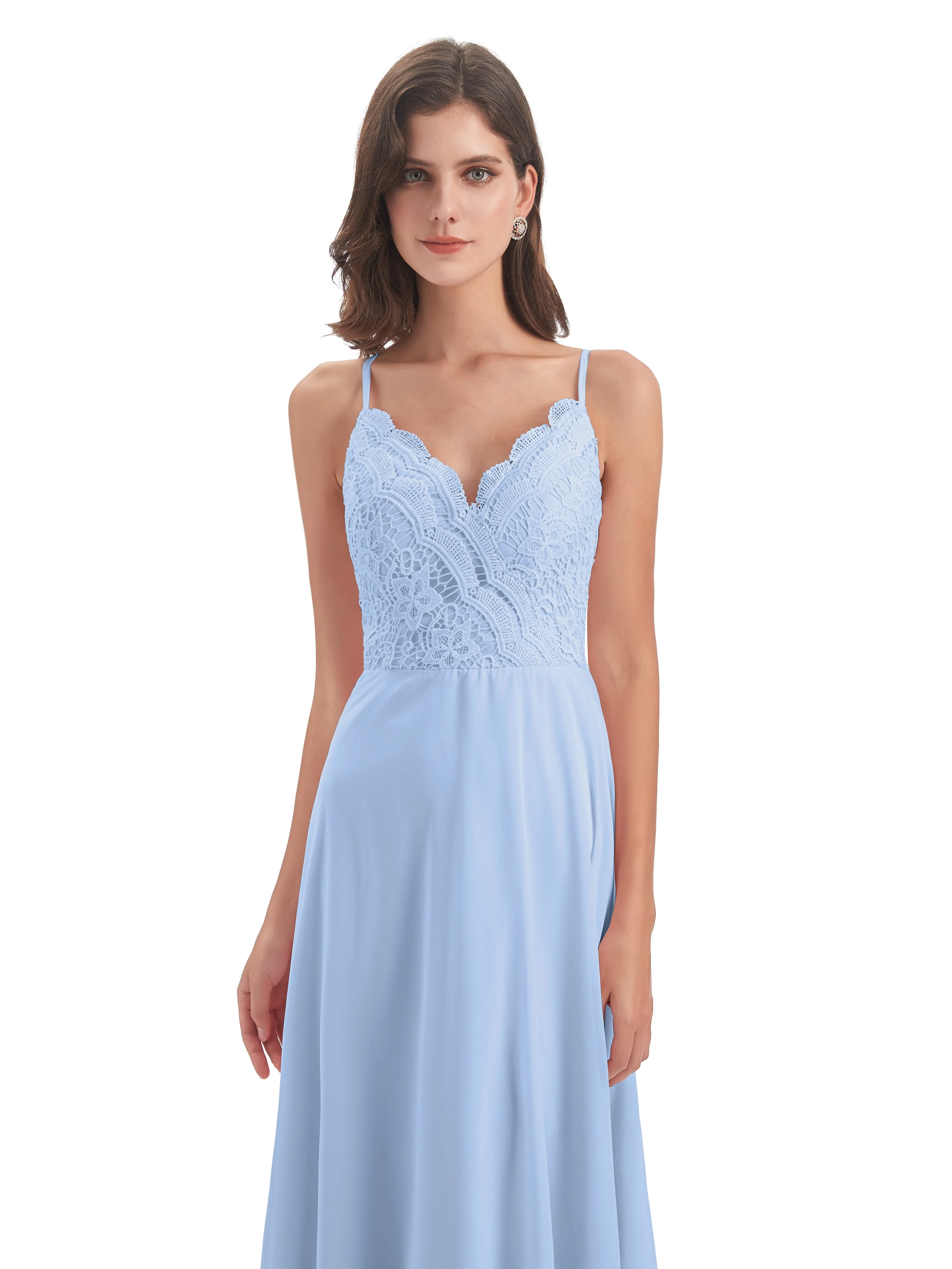 Mia Lace/Chiffon Sheath-Column Long Bridesmaid Dresses