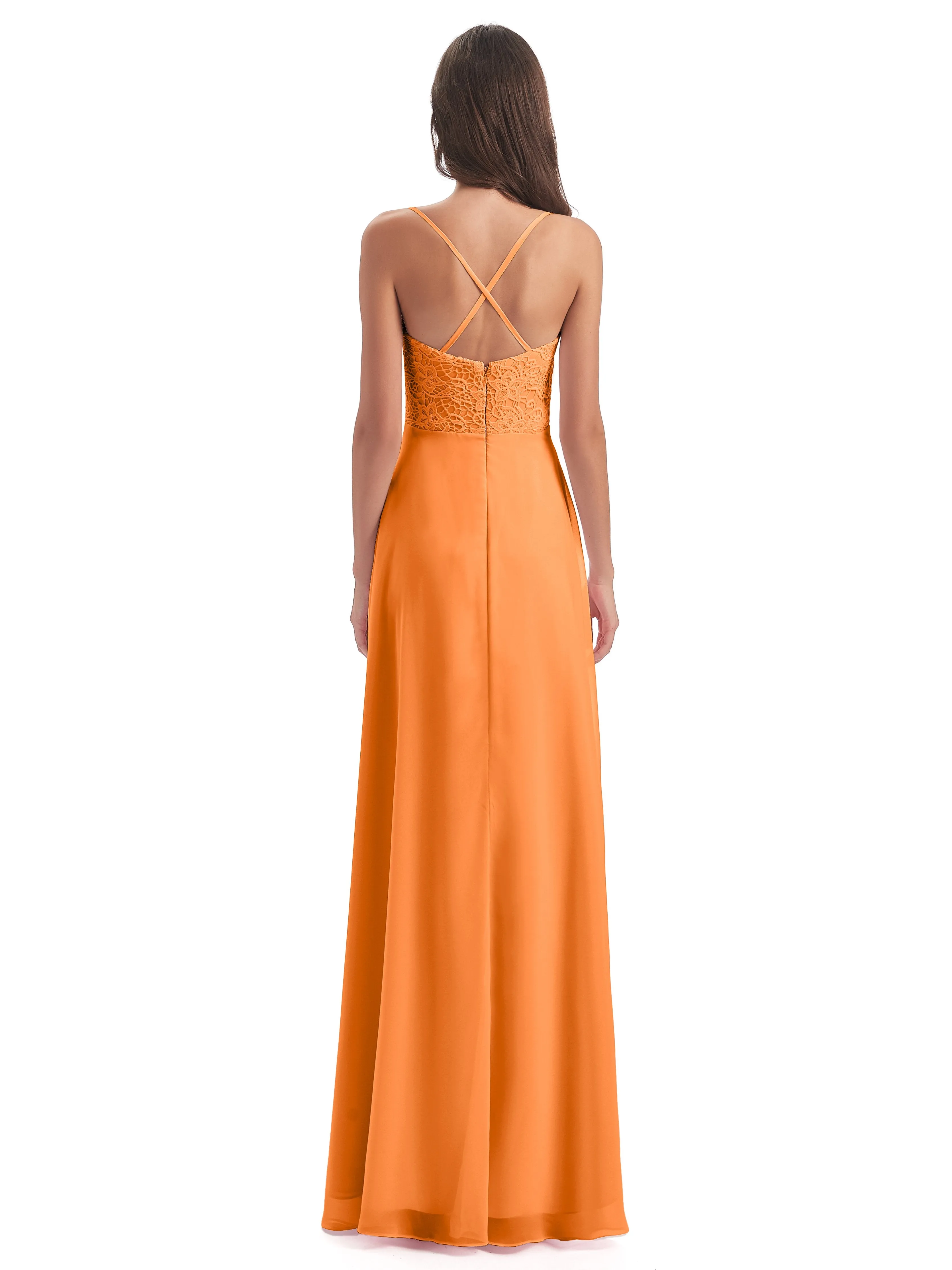 Mia Lace/Chiffon Sheath-Column Long Bridesmaid Dresses