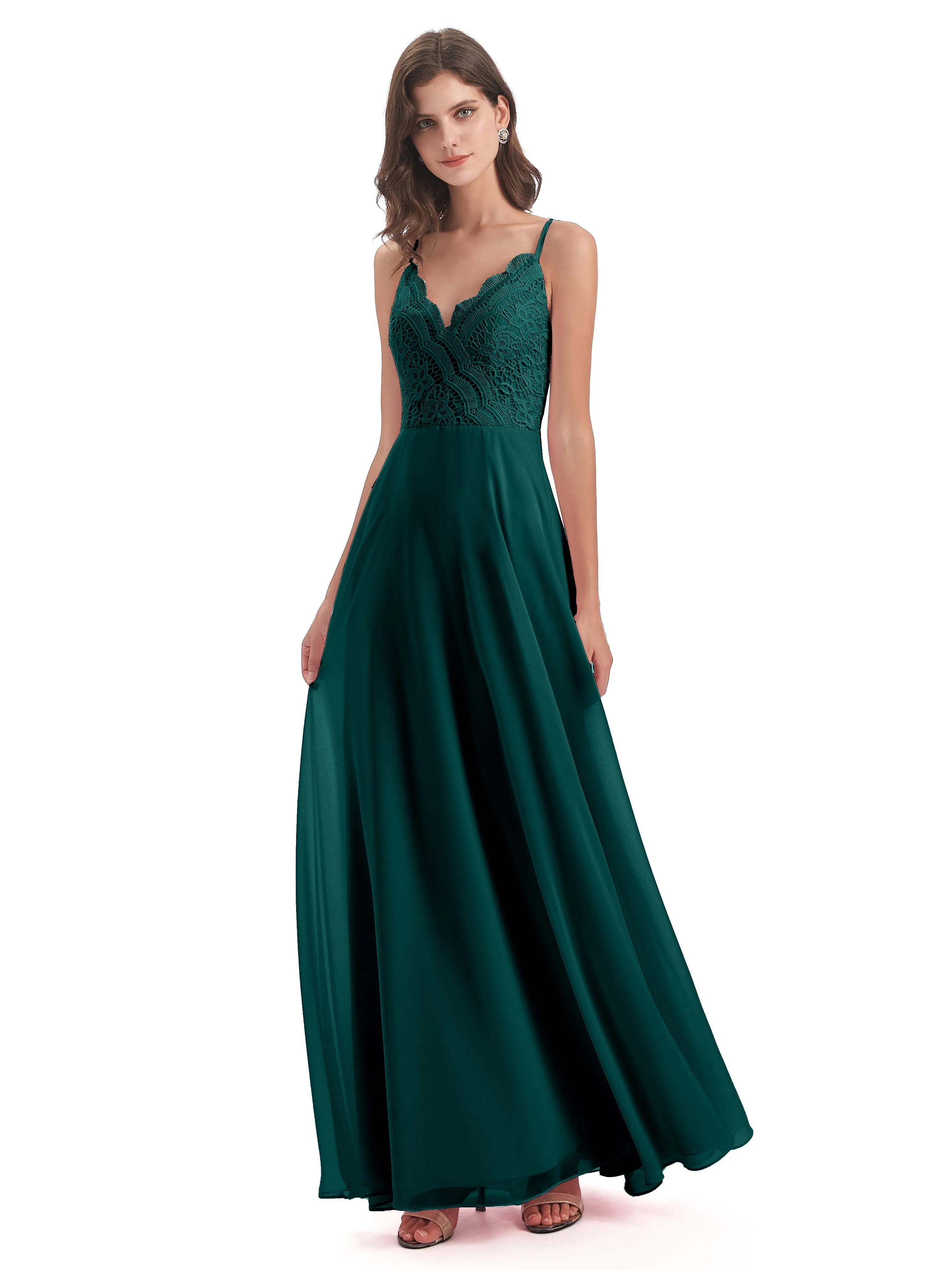 Mia Lace/Chiffon Sheath-Column Long Bridesmaid Dresses