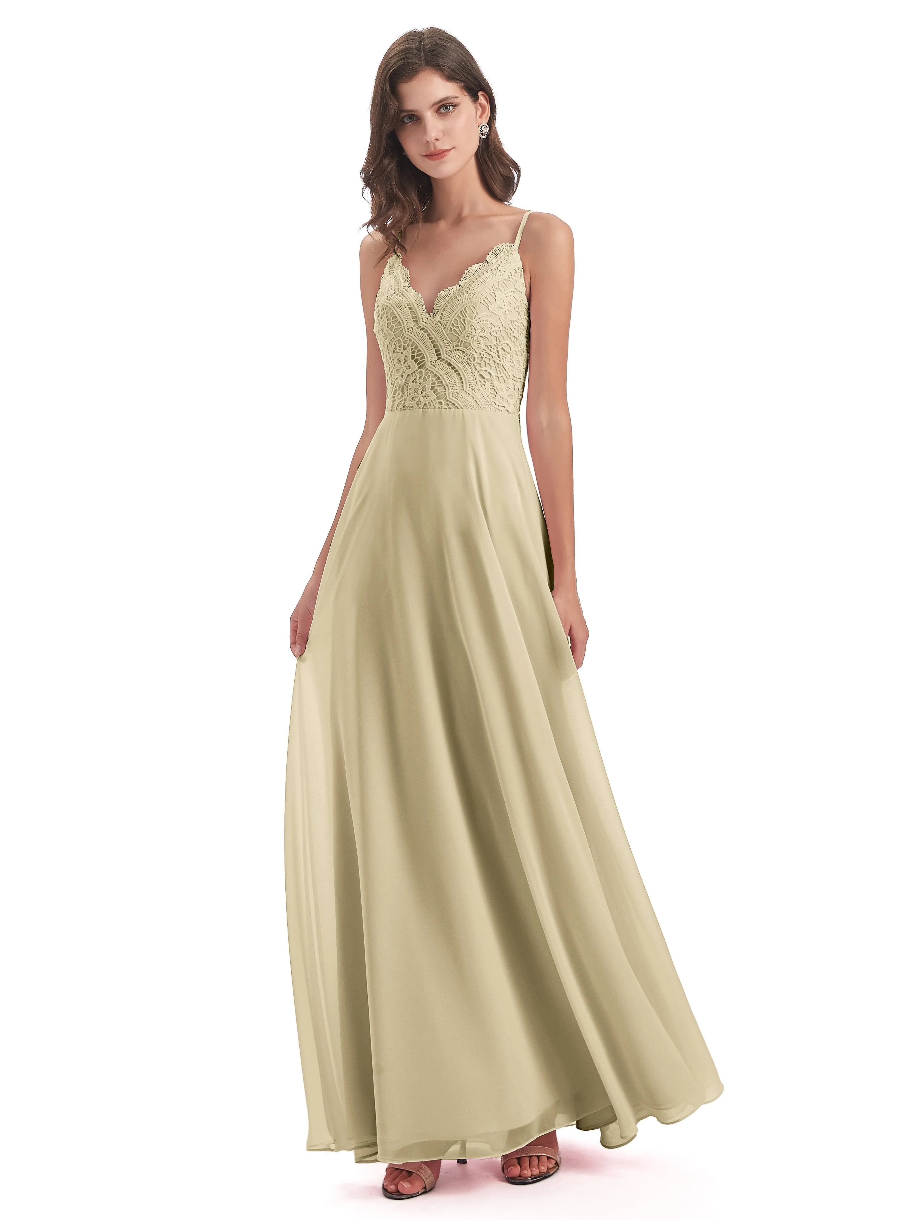 Mia Lace/Chiffon Sheath-Column Long Bridesmaid Dresses