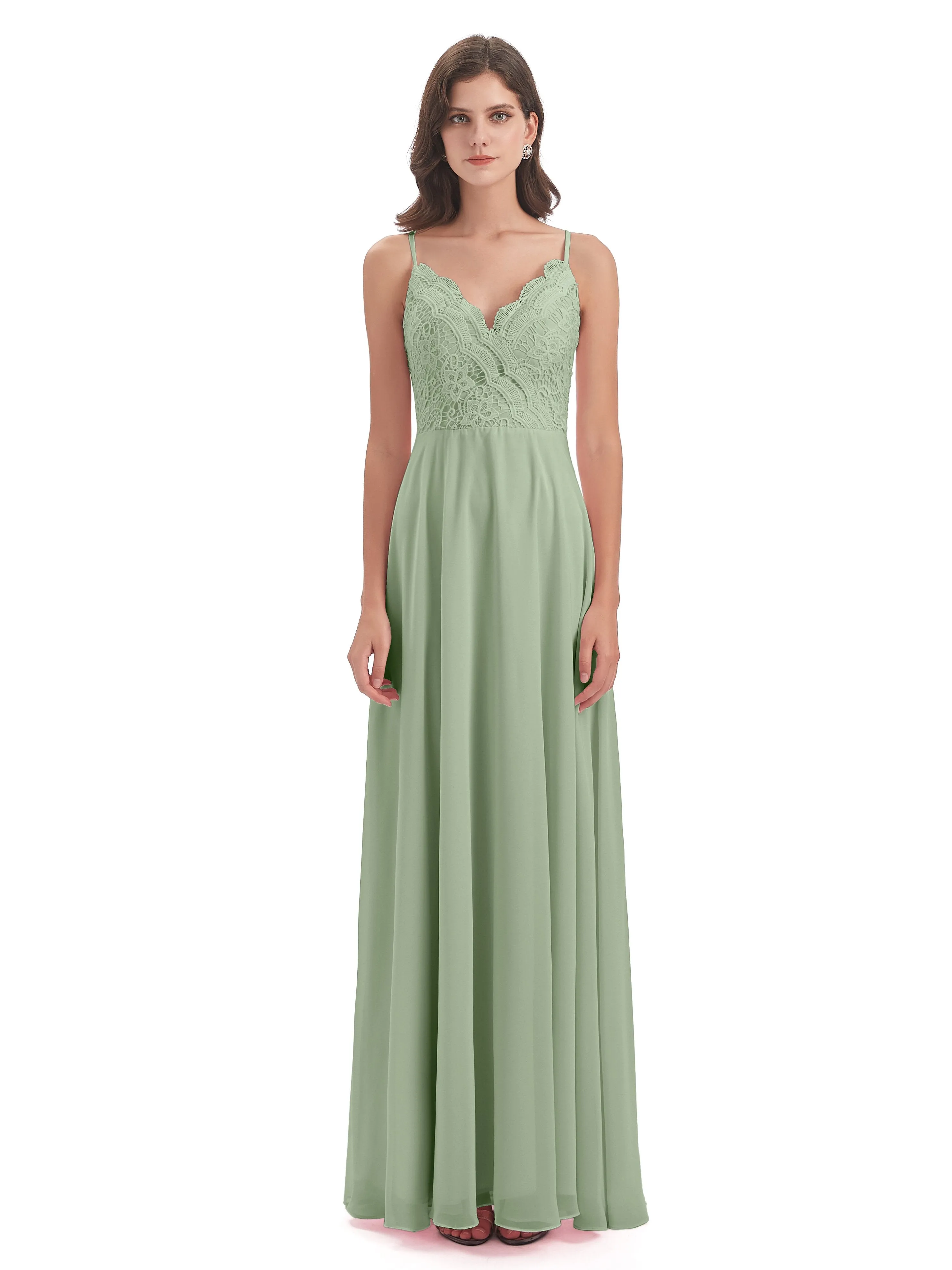 Mia Lace/Chiffon Sheath-Column Long Bridesmaid Dresses