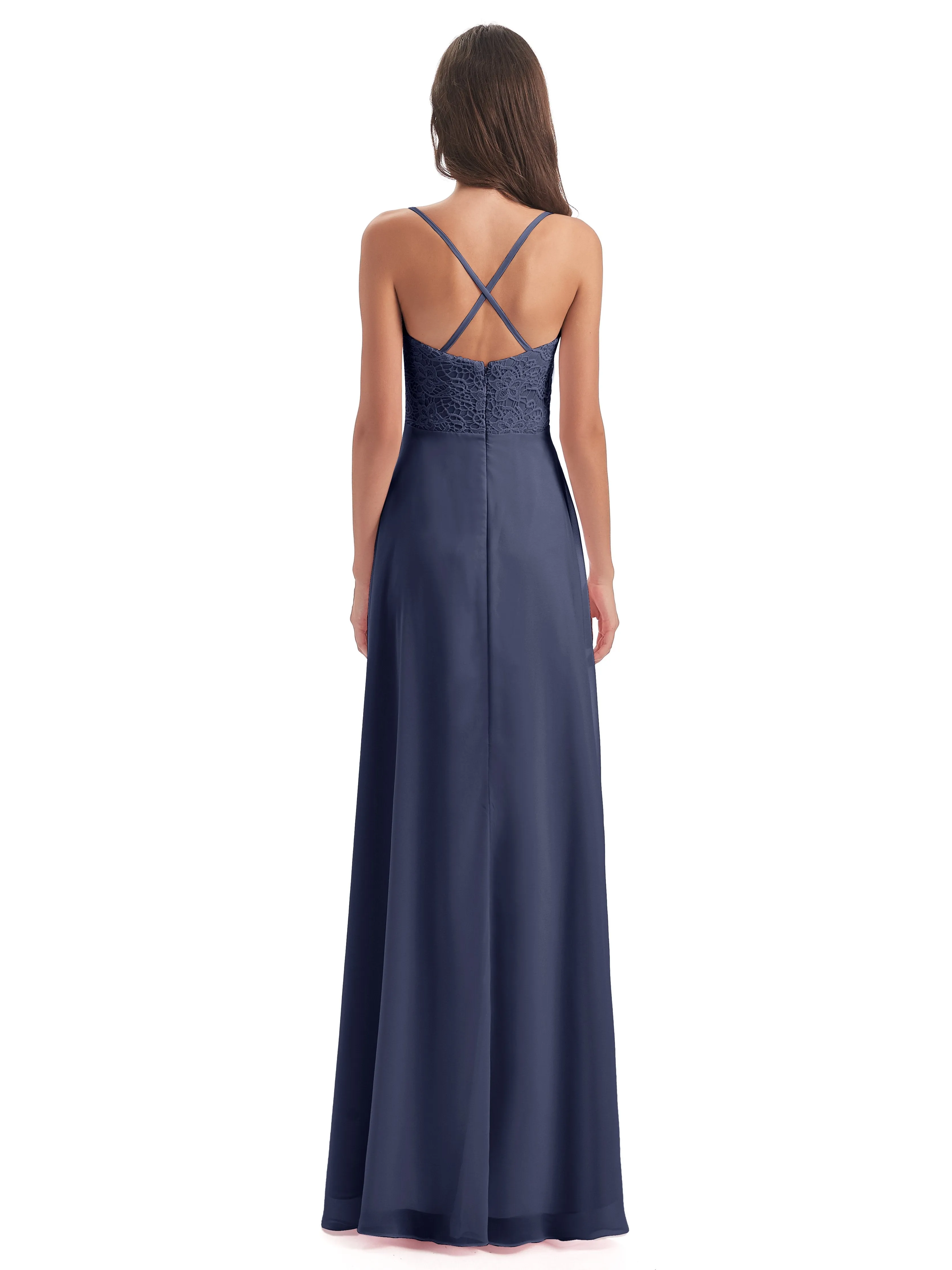 Mia Lace/Chiffon Sheath-Column Long Bridesmaid Dresses