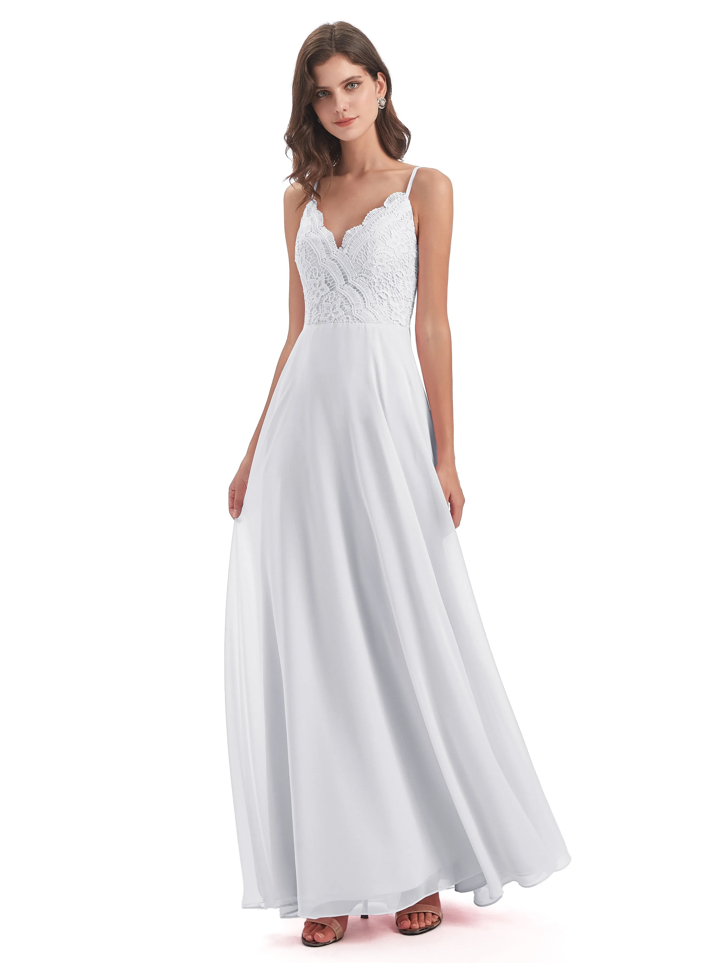 Mia Lace/Chiffon Sheath-Column Long Bridesmaid Dresses