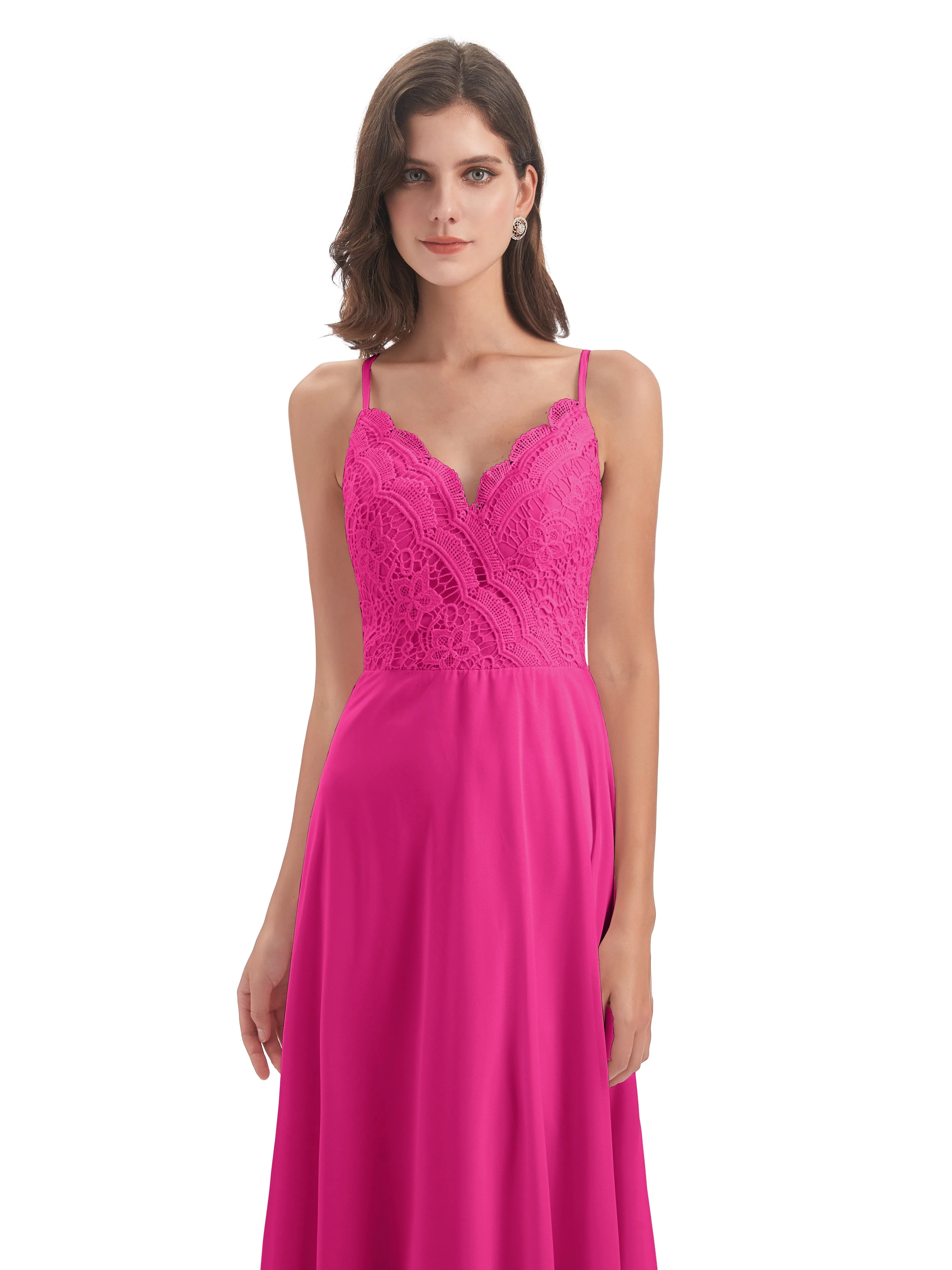 Mia Lace/Chiffon Sheath-Column Long Bridesmaid Dresses