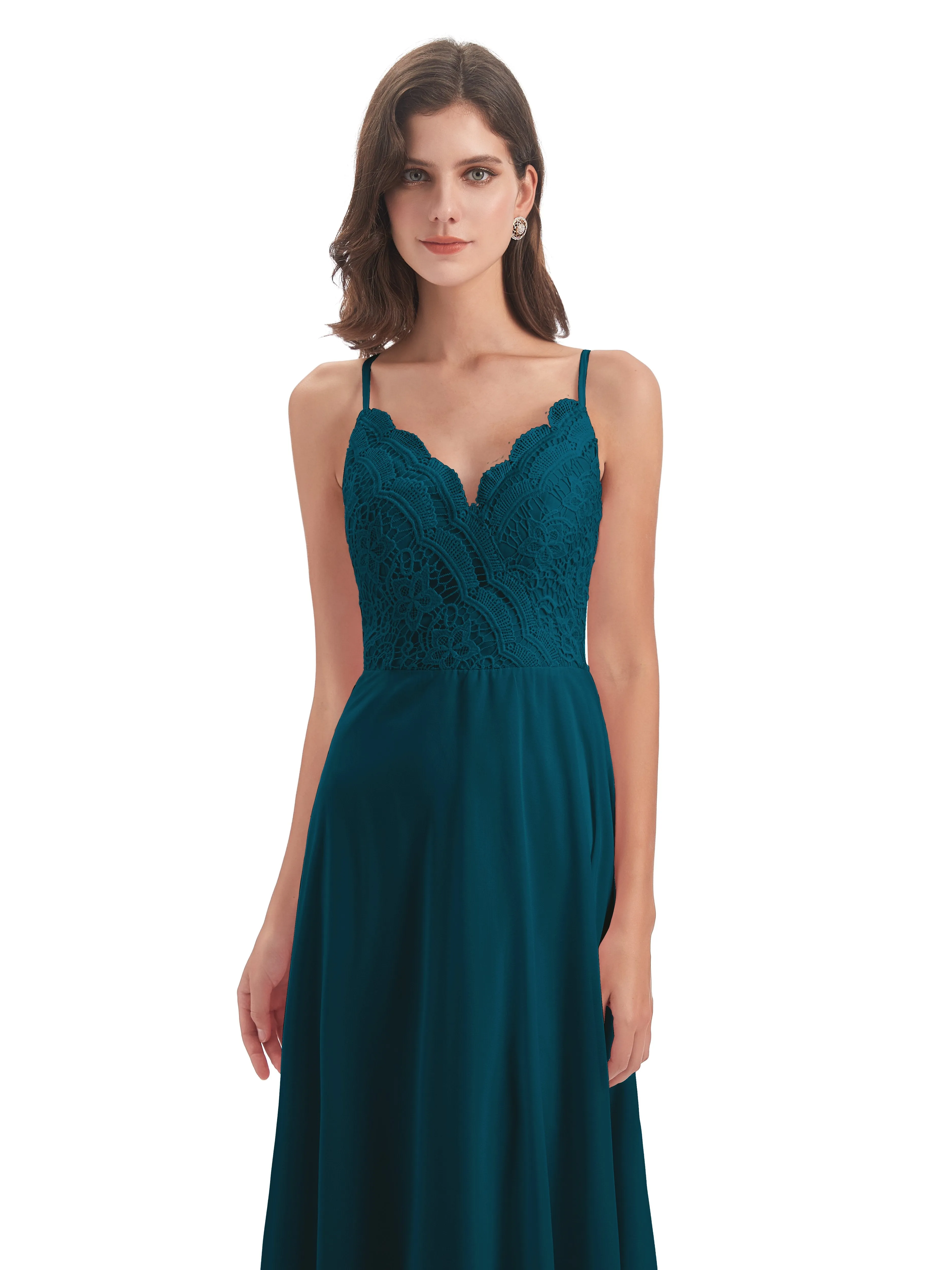 Mia Lace/Chiffon Sheath-Column Long Bridesmaid Dresses