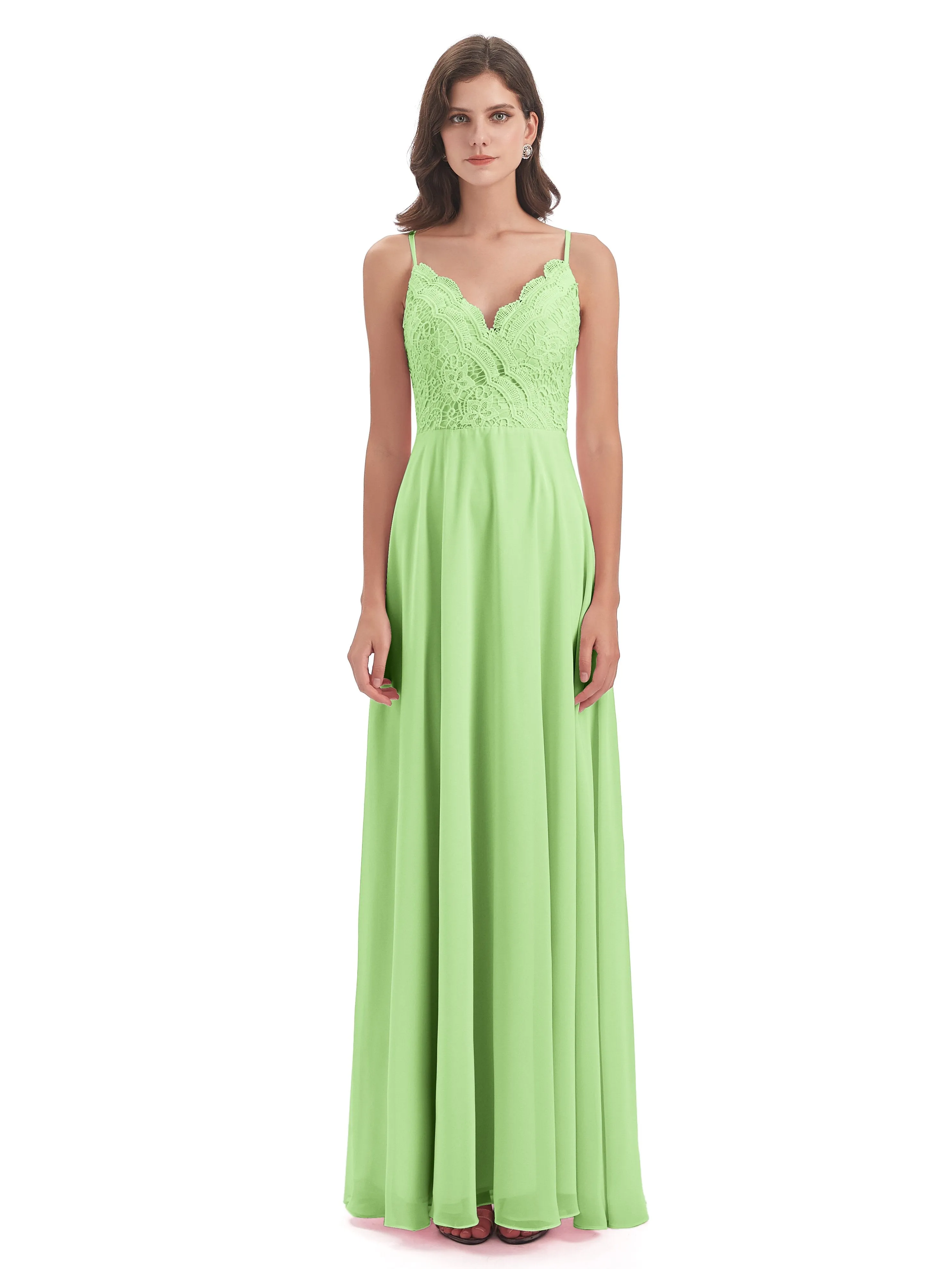 Mia Lace/Chiffon Sheath-Column Long Bridesmaid Dresses