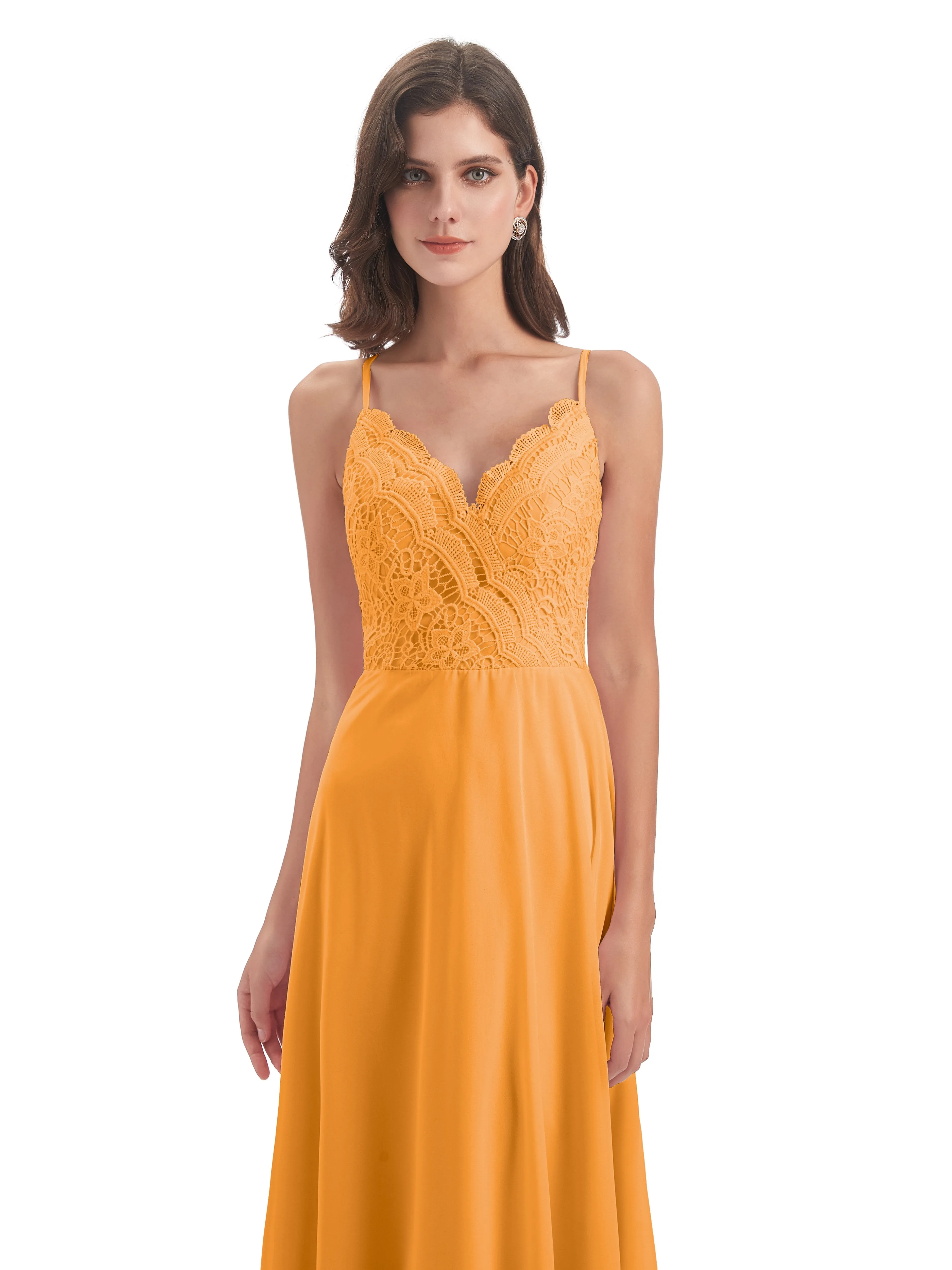 Mia Lace/Chiffon Sheath-Column Long Bridesmaid Dresses