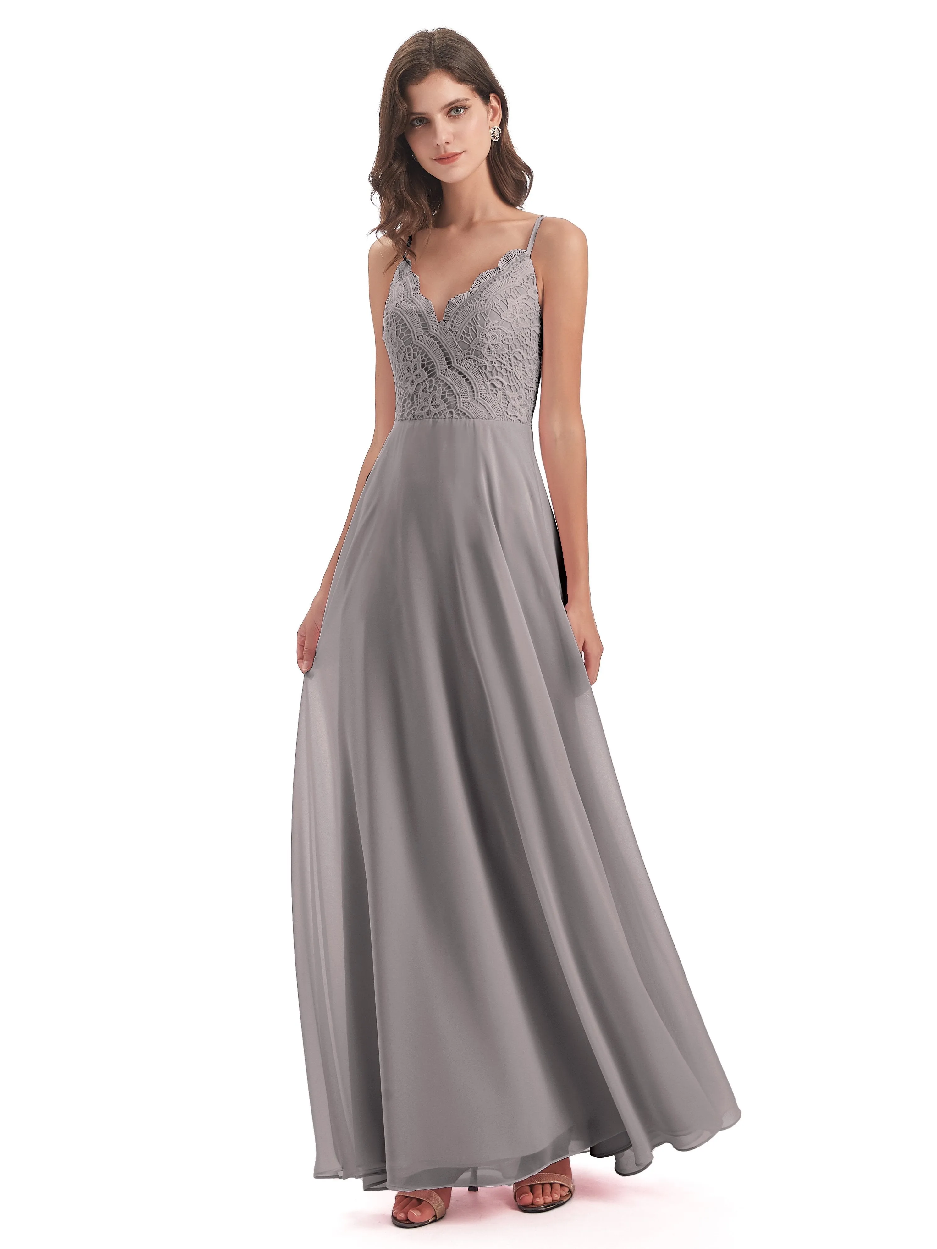 Mia Lace/Chiffon Sheath-Column Long Bridesmaid Dresses