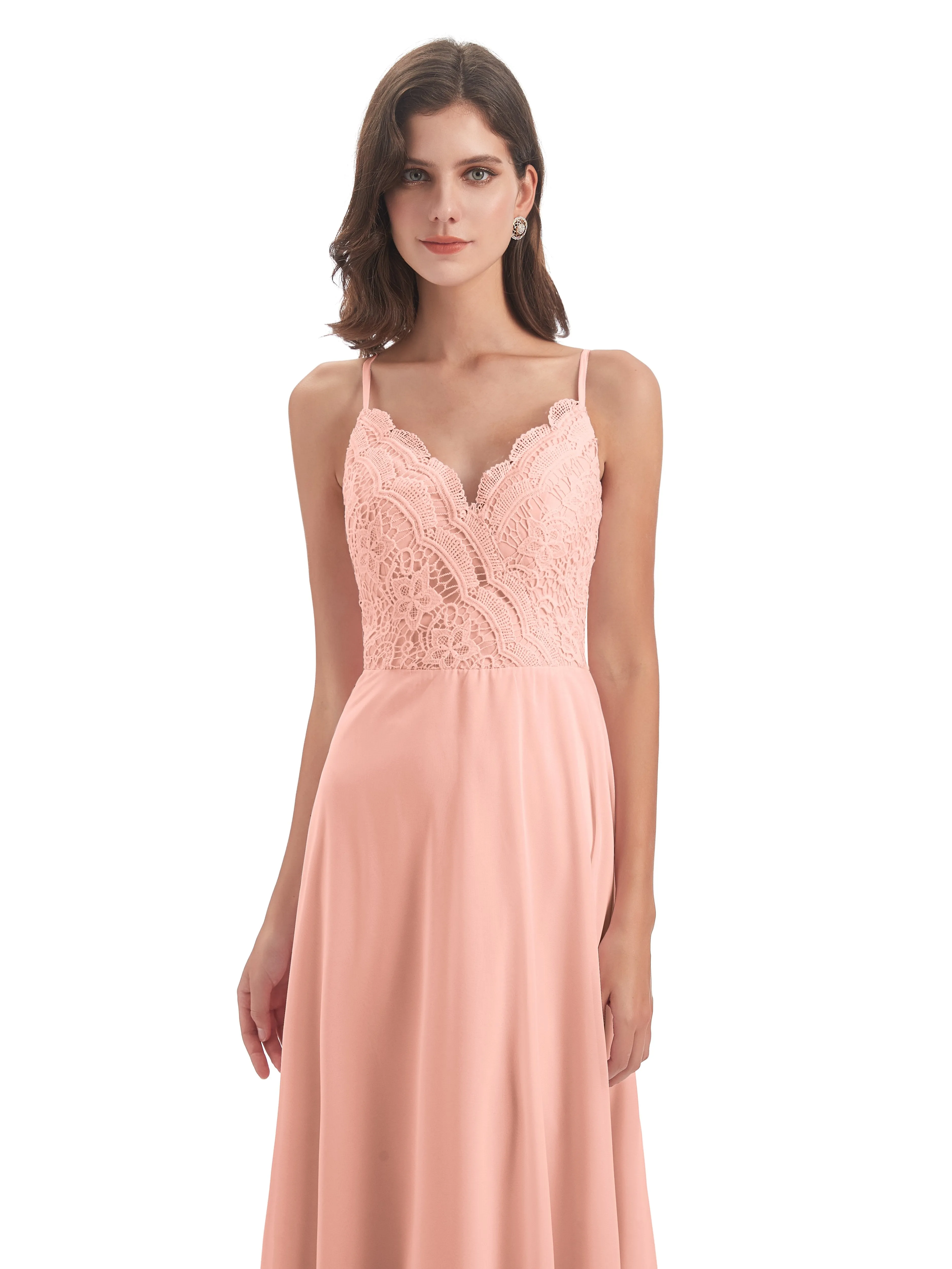 Mia Lace/Chiffon Sheath-Column Long Bridesmaid Dresses