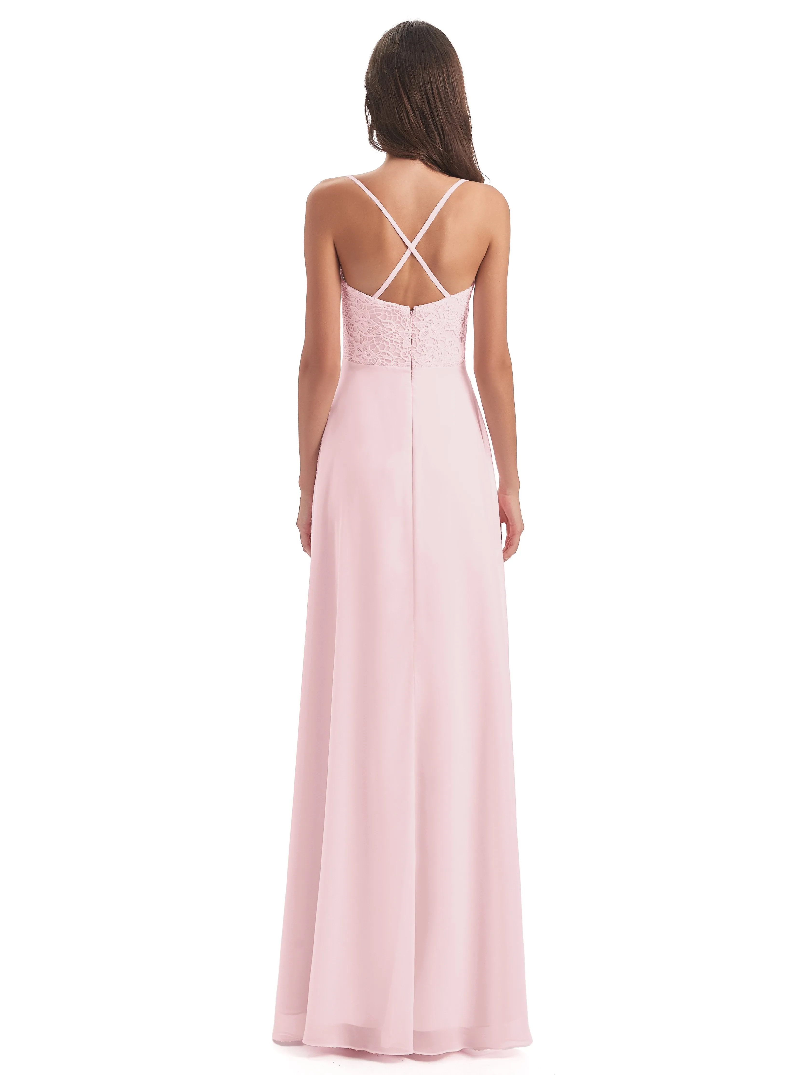 Mia Lace/Chiffon Sheath-Column Long Bridesmaid Dresses