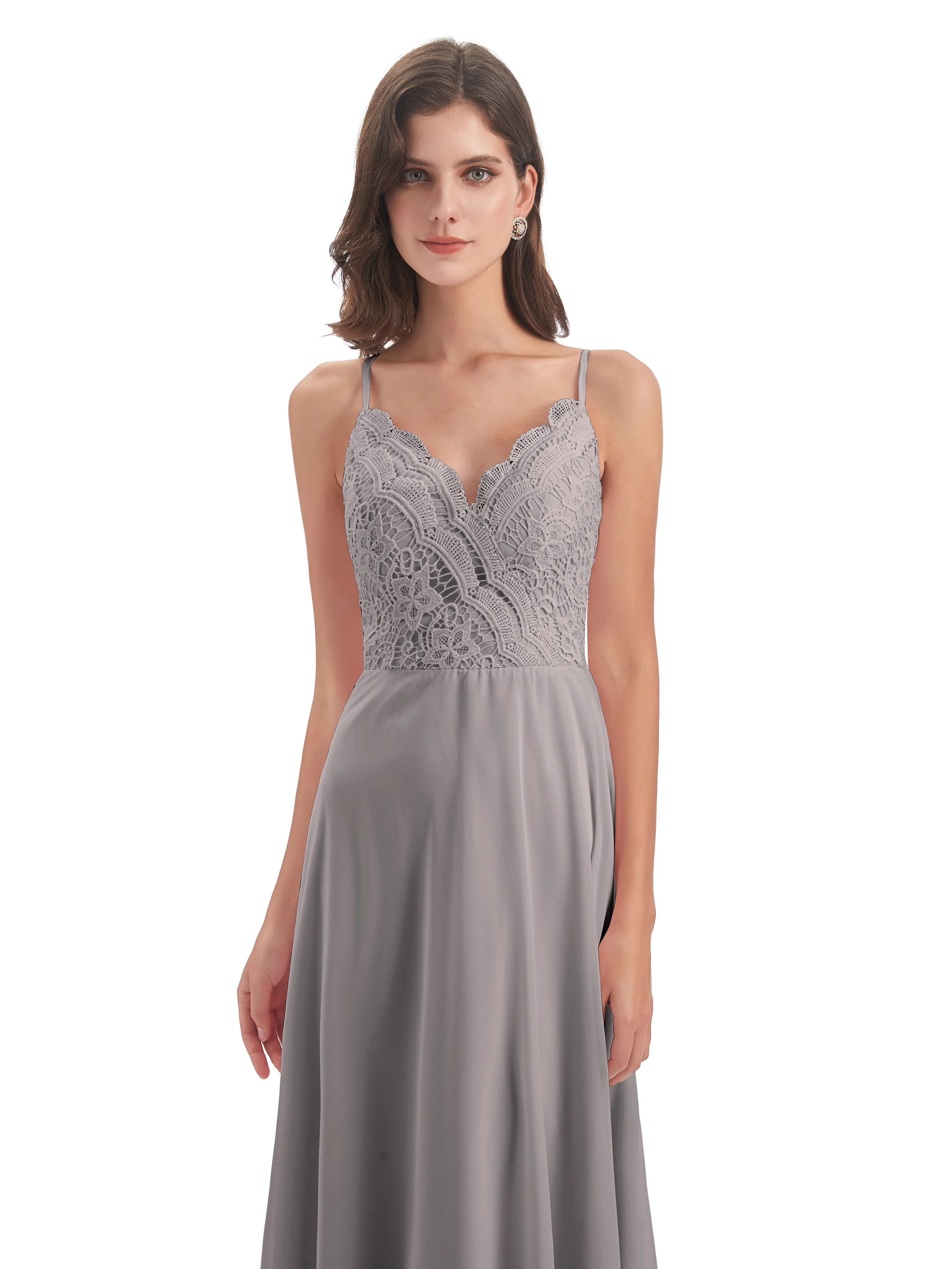 Mia Lace/Chiffon Sheath-Column Long Bridesmaid Dresses