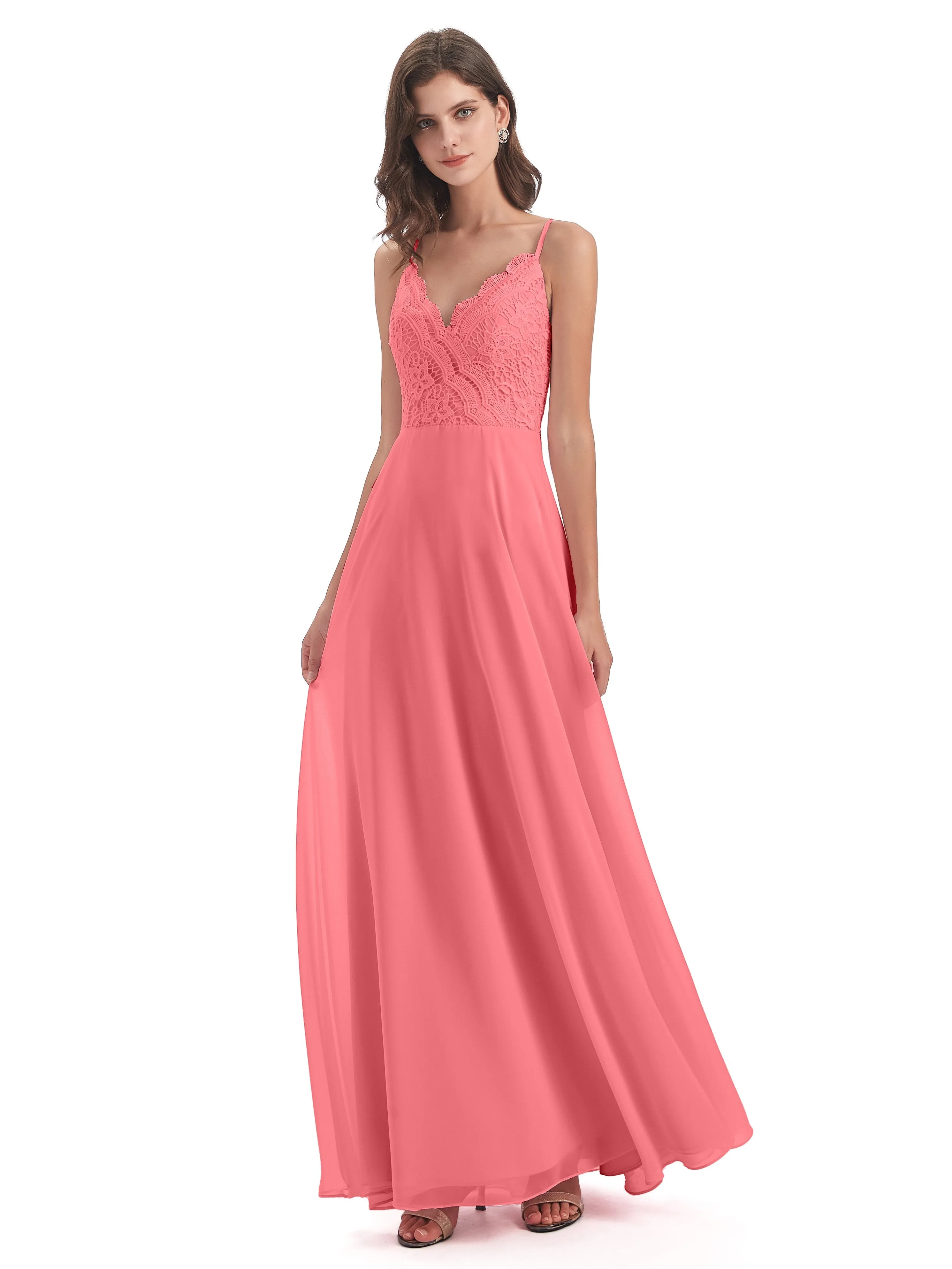 Mia Lace/Chiffon Sheath-Column Long Bridesmaid Dresses