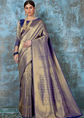 Midnight Blue Handloom Weave Kanjivaram Silk Saree : Special Wedding Edition