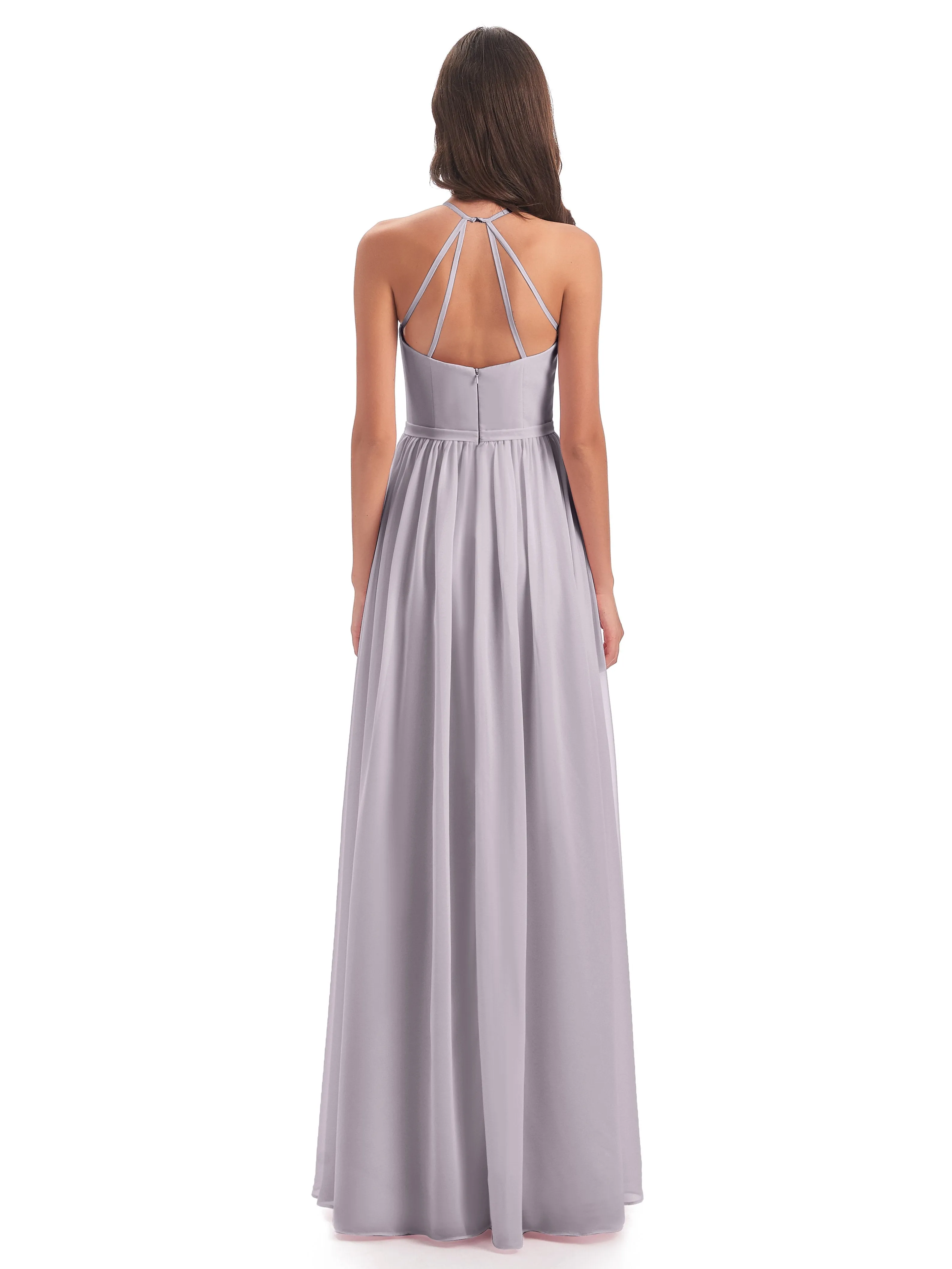 Mila Dazzling Chiffon Halter Floor Length Bridesmaid Dresses