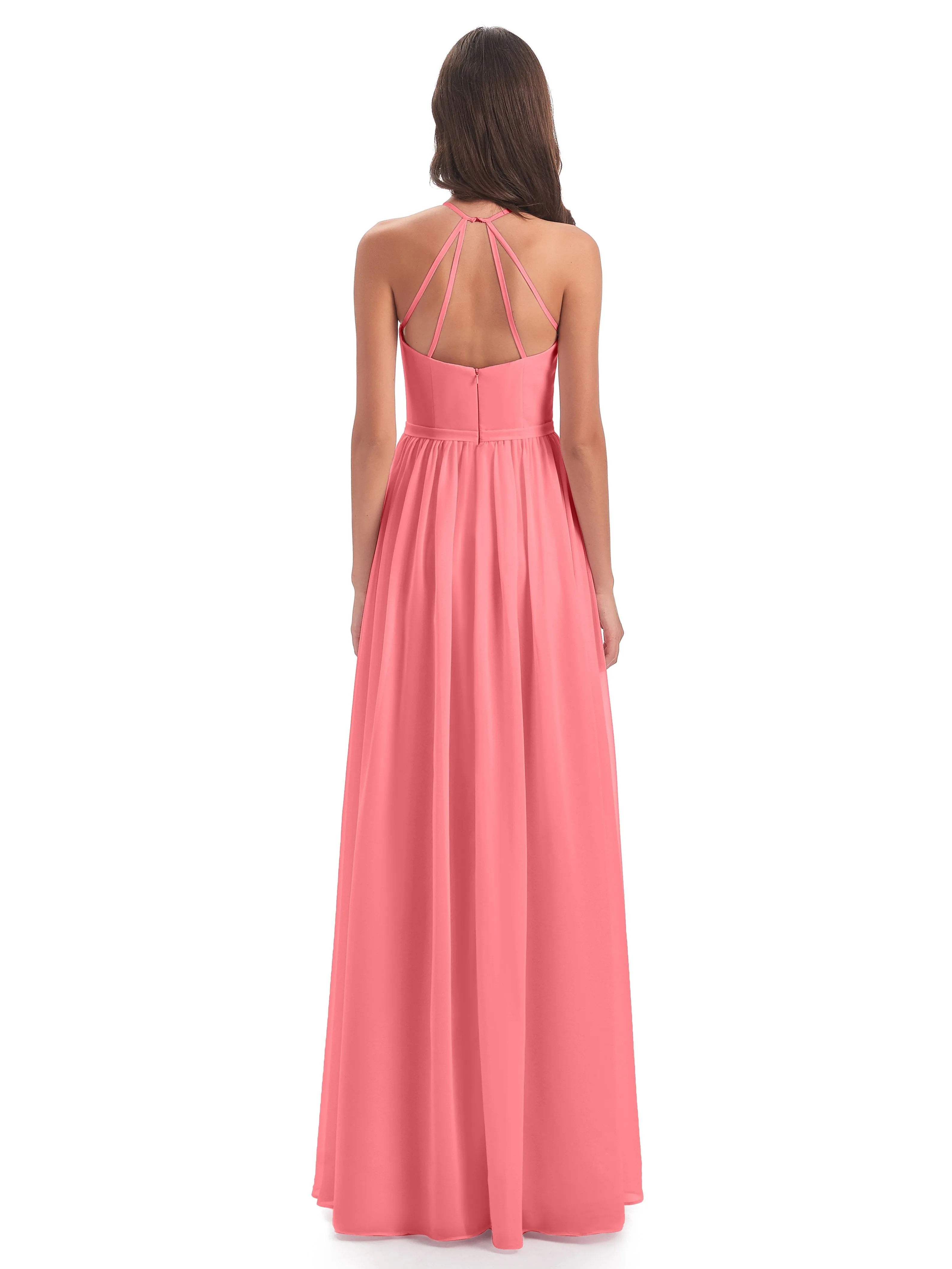 Mila Dazzling Chiffon Halter Floor Length Bridesmaid Dresses