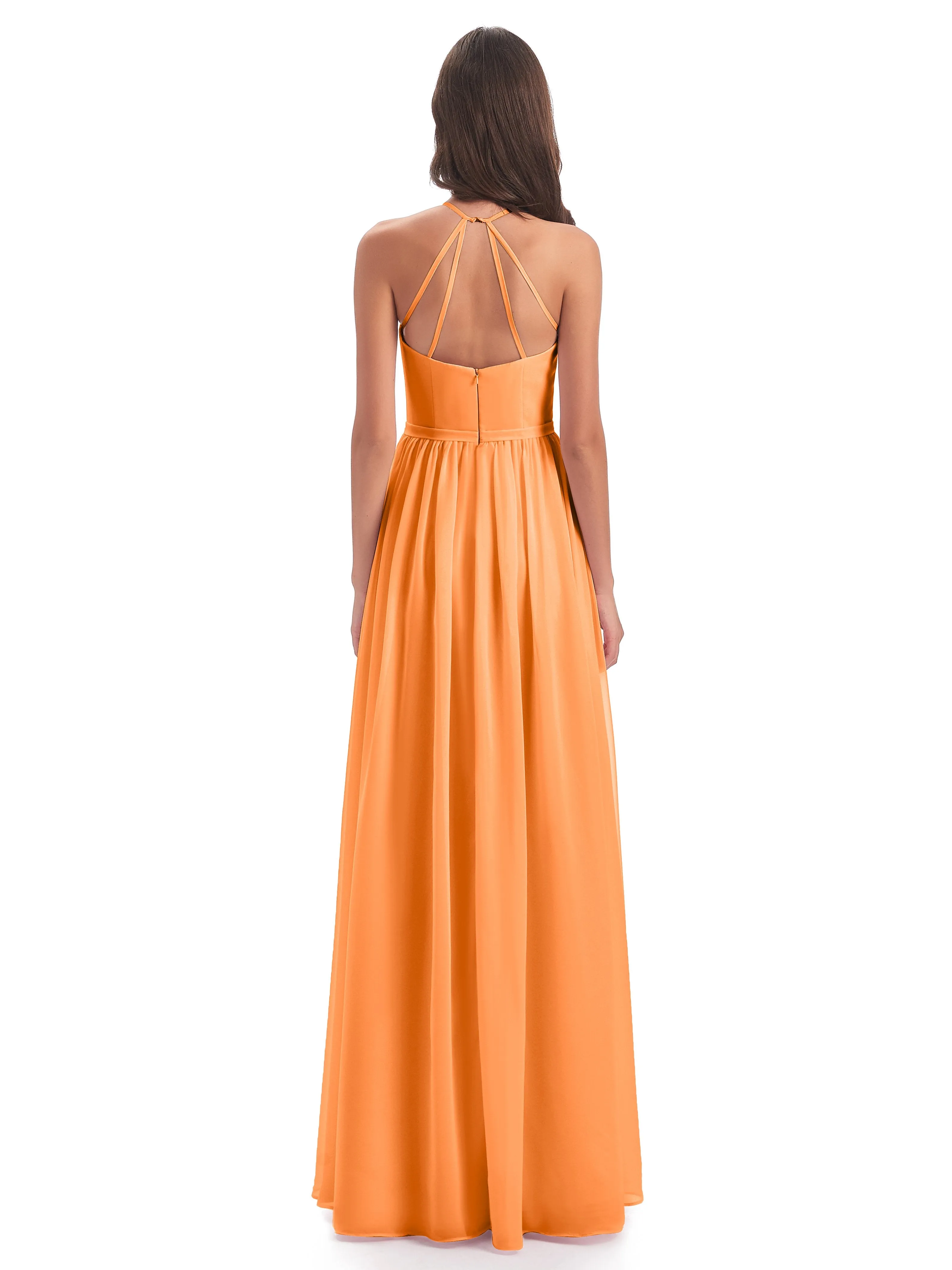 Mila Dazzling Chiffon Halter Floor Length Bridesmaid Dresses