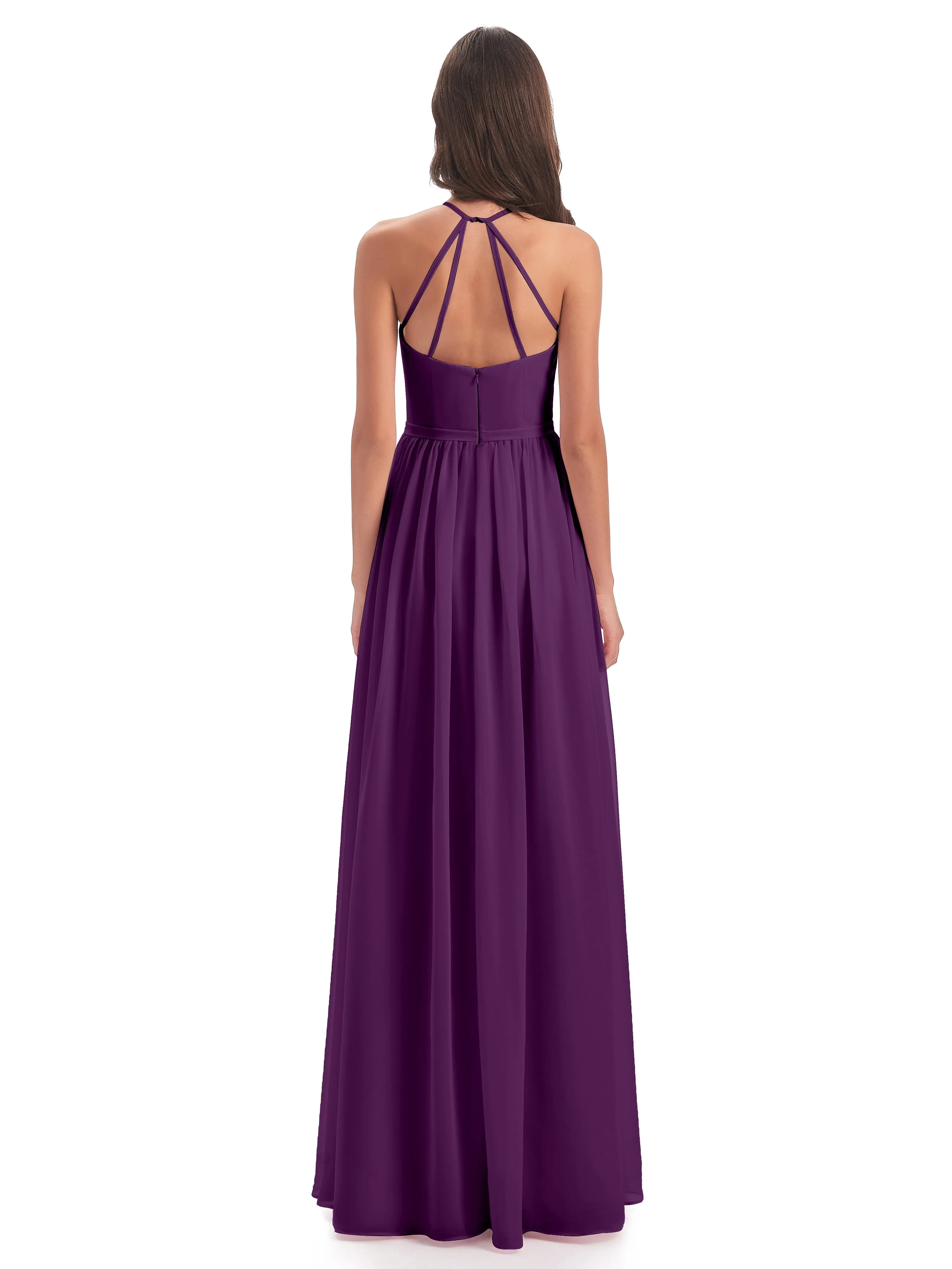 Mila Dazzling Chiffon Halter Floor Length Bridesmaid Dresses