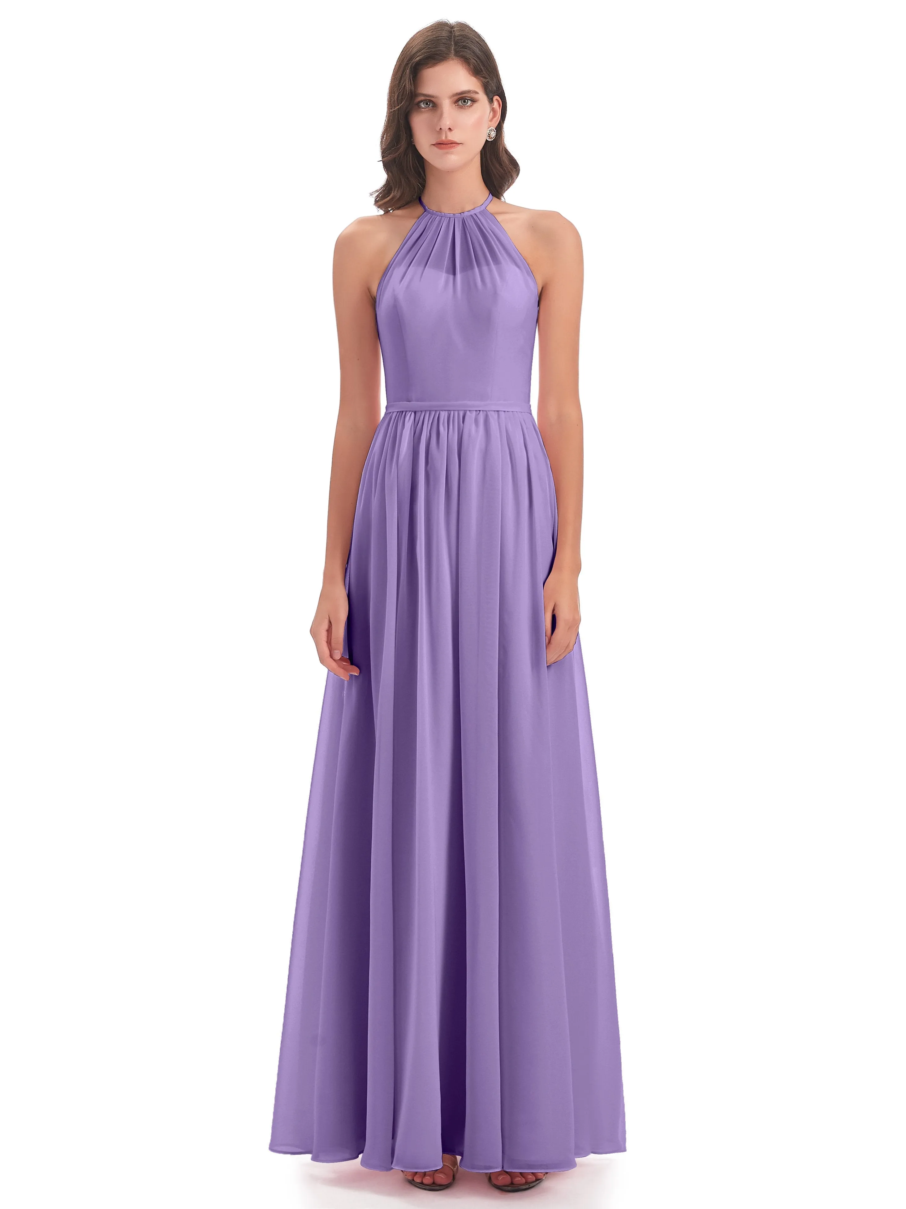 Mila Dazzling Chiffon Halter Floor Length Bridesmaid Dresses