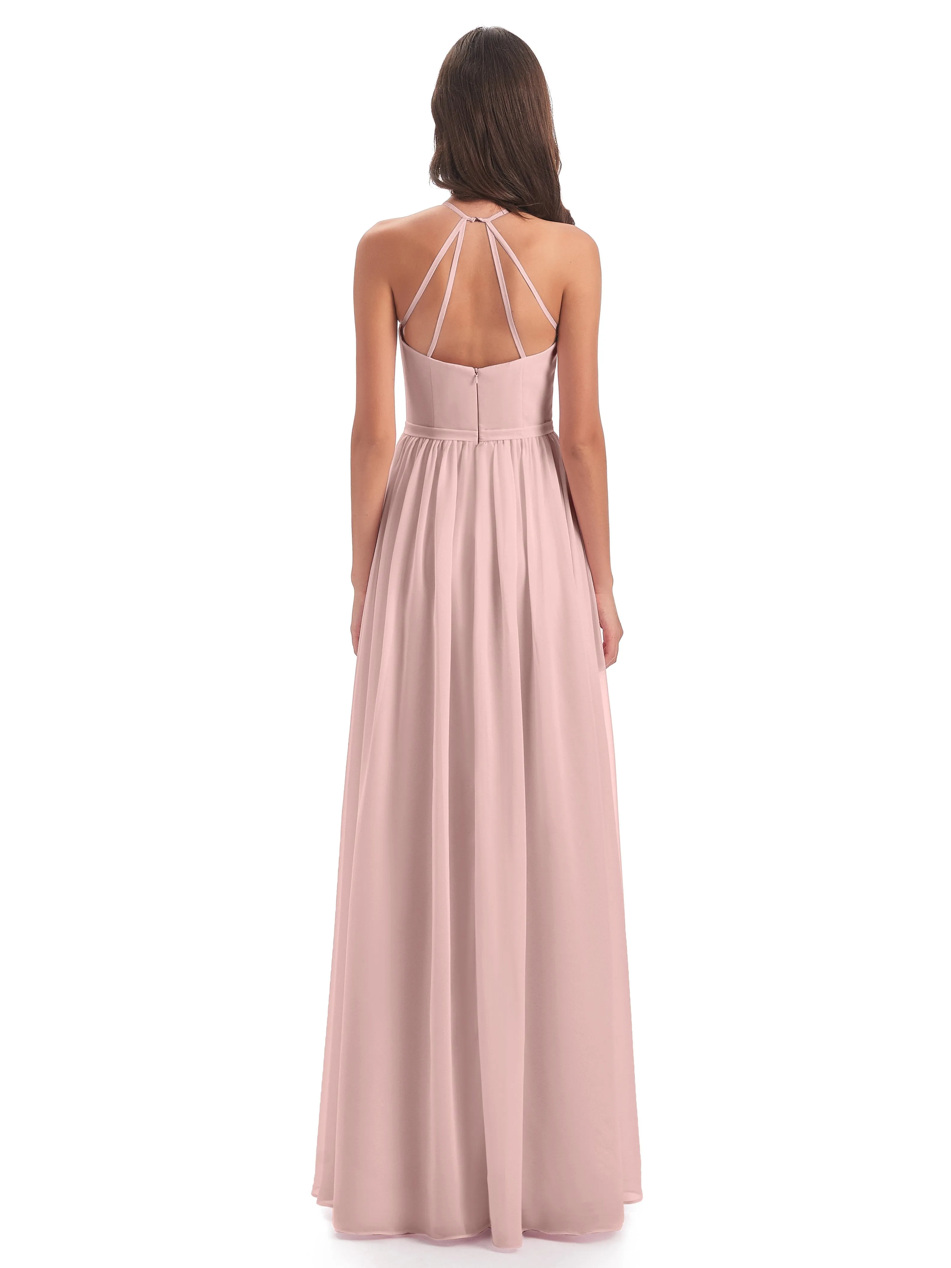 Mila Dazzling Chiffon Halter Floor Length Bridesmaid Dresses