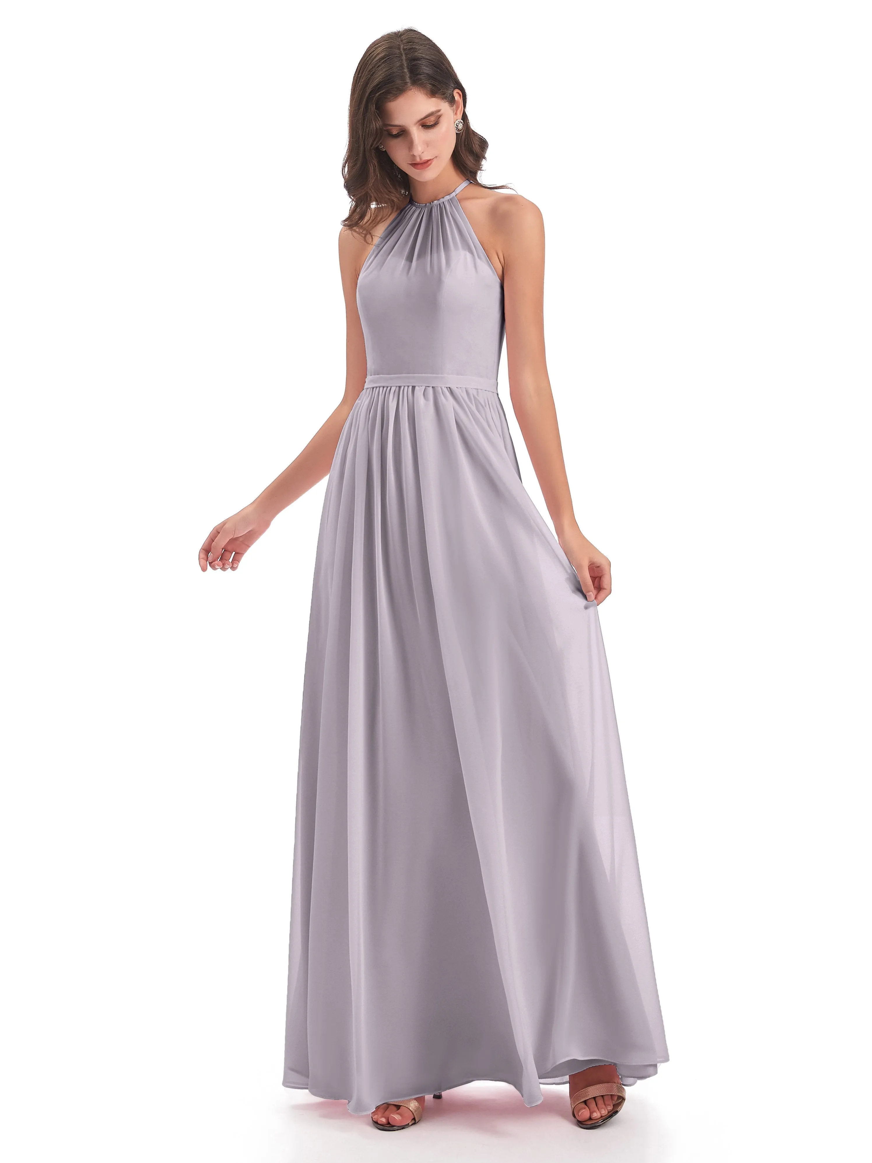 Mila Dazzling Chiffon Halter Floor Length Bridesmaid Dresses