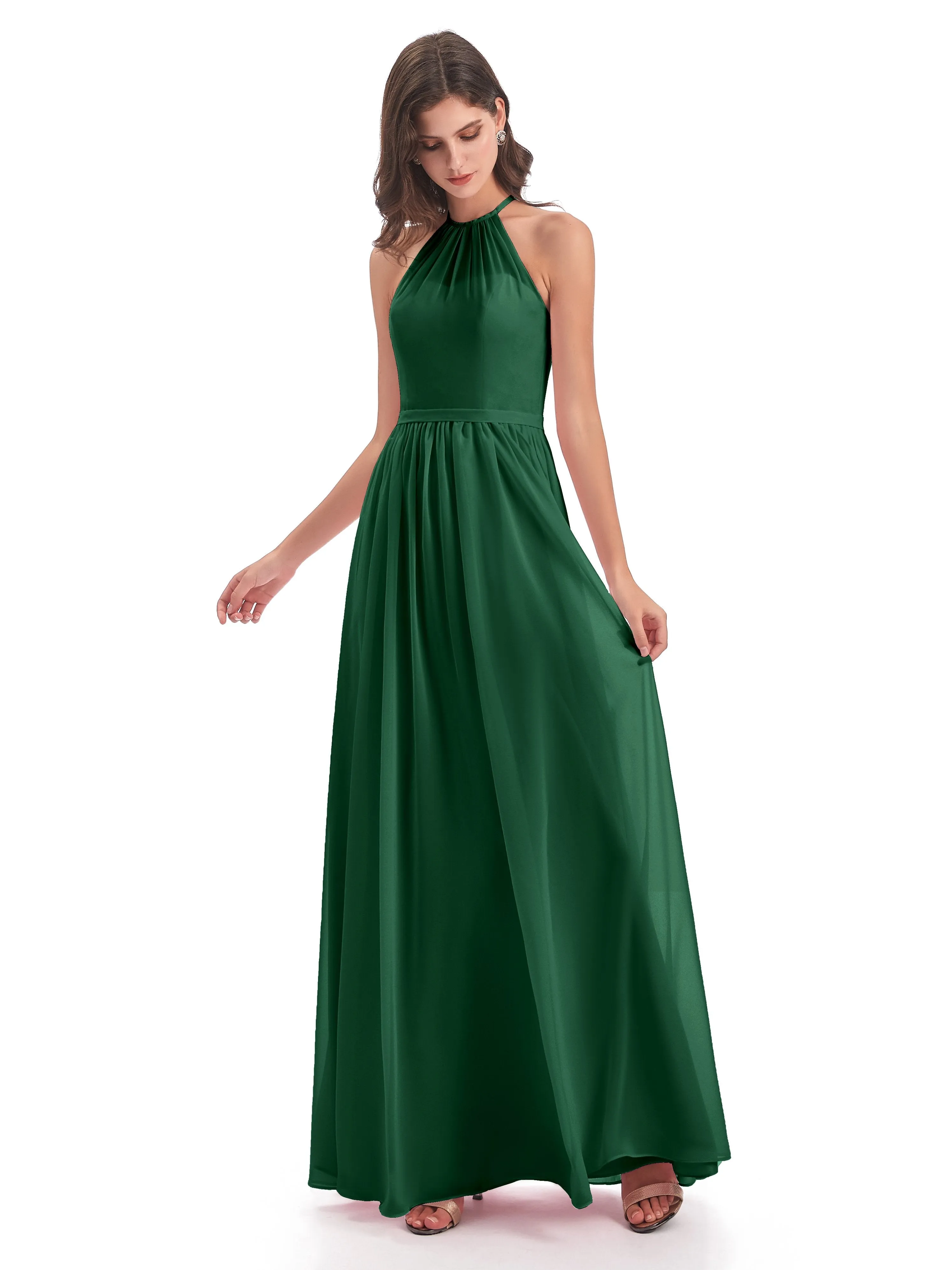 Mila Dazzling Chiffon Halter Floor Length Bridesmaid Dresses