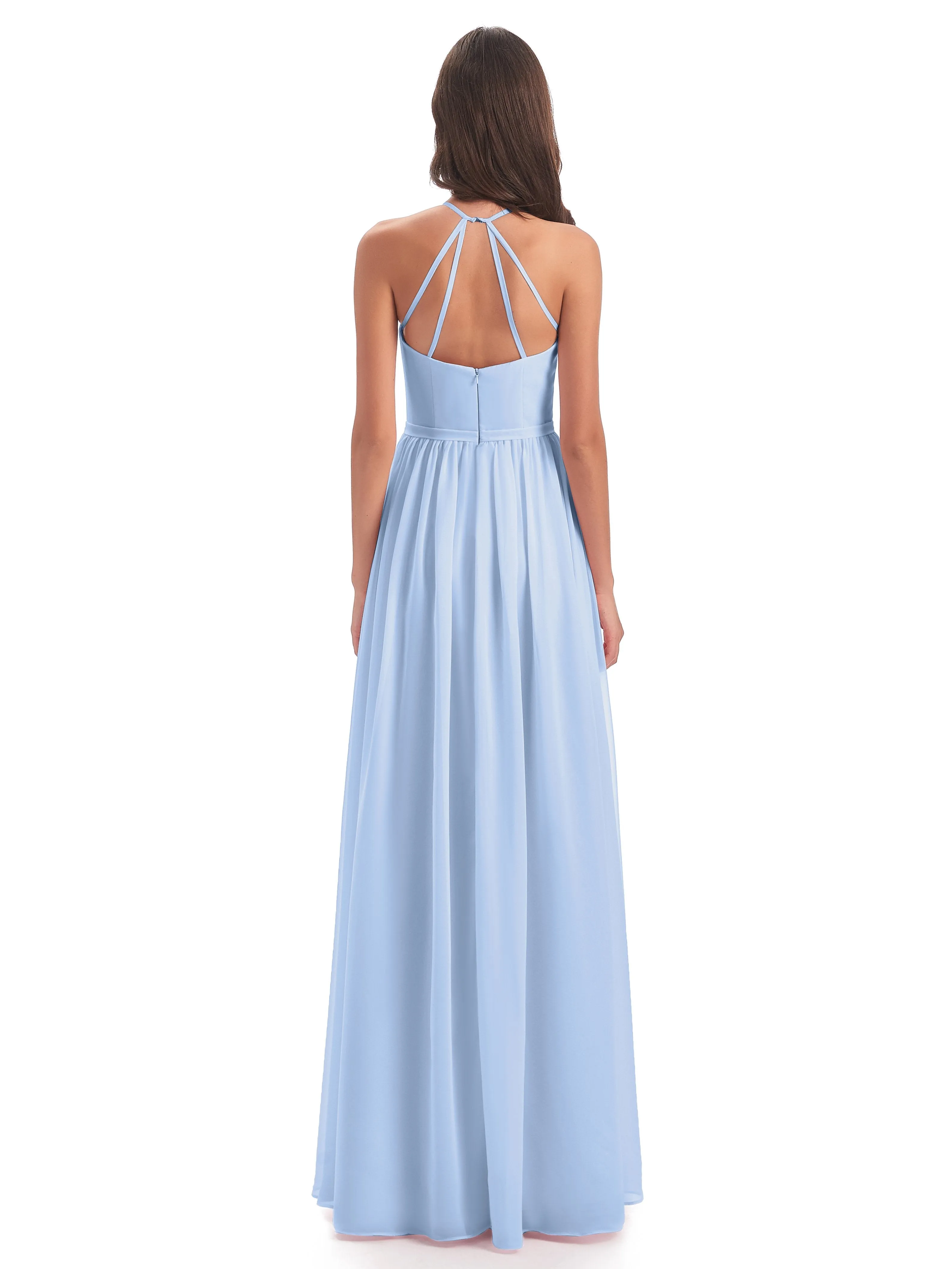 Mila Dazzling Chiffon Halter Floor Length Bridesmaid Dresses