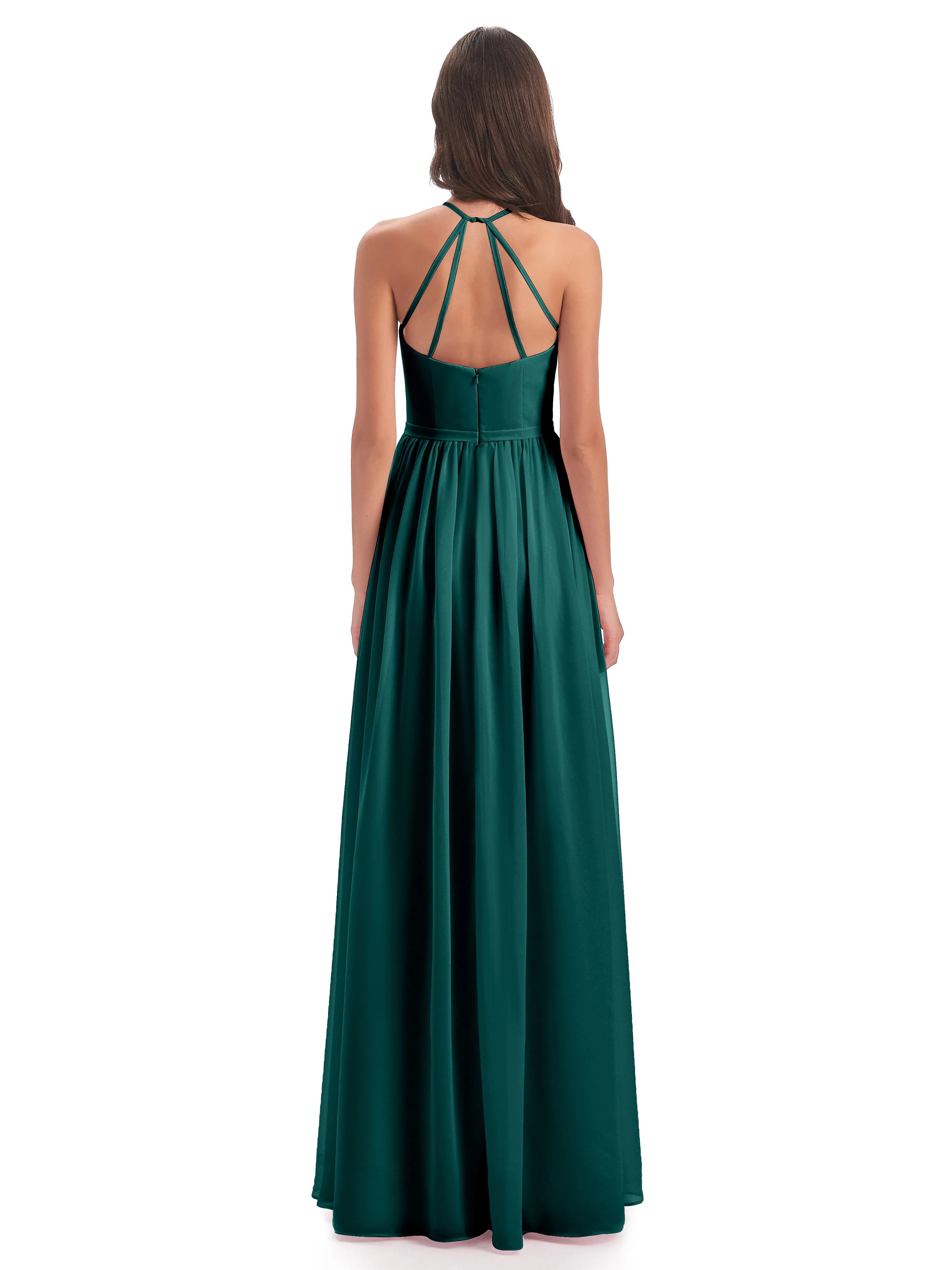 Mila Dazzling Chiffon Halter Floor Length Bridesmaid Dresses