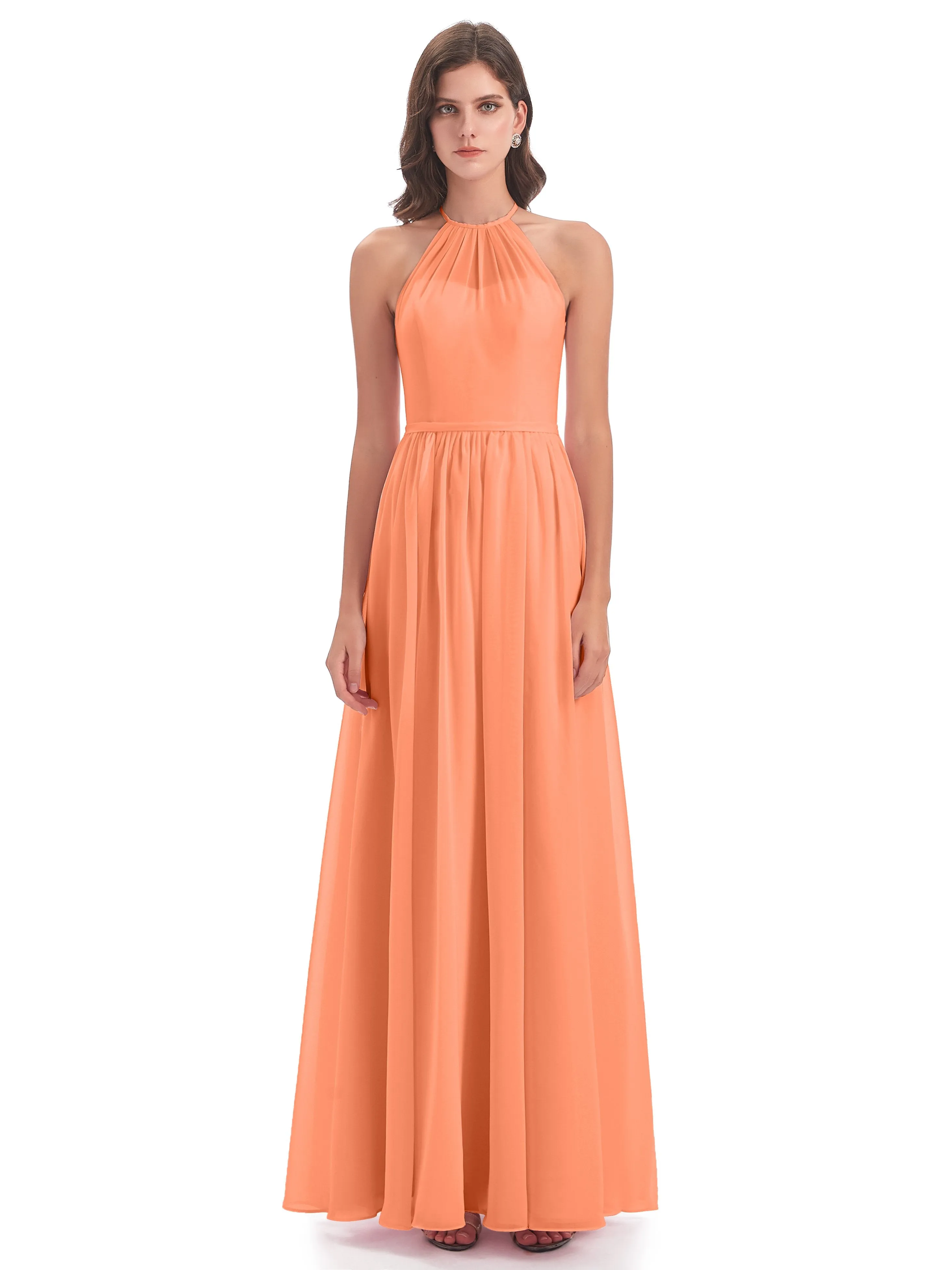 Mila Dazzling Chiffon Halter Floor Length Bridesmaid Dresses