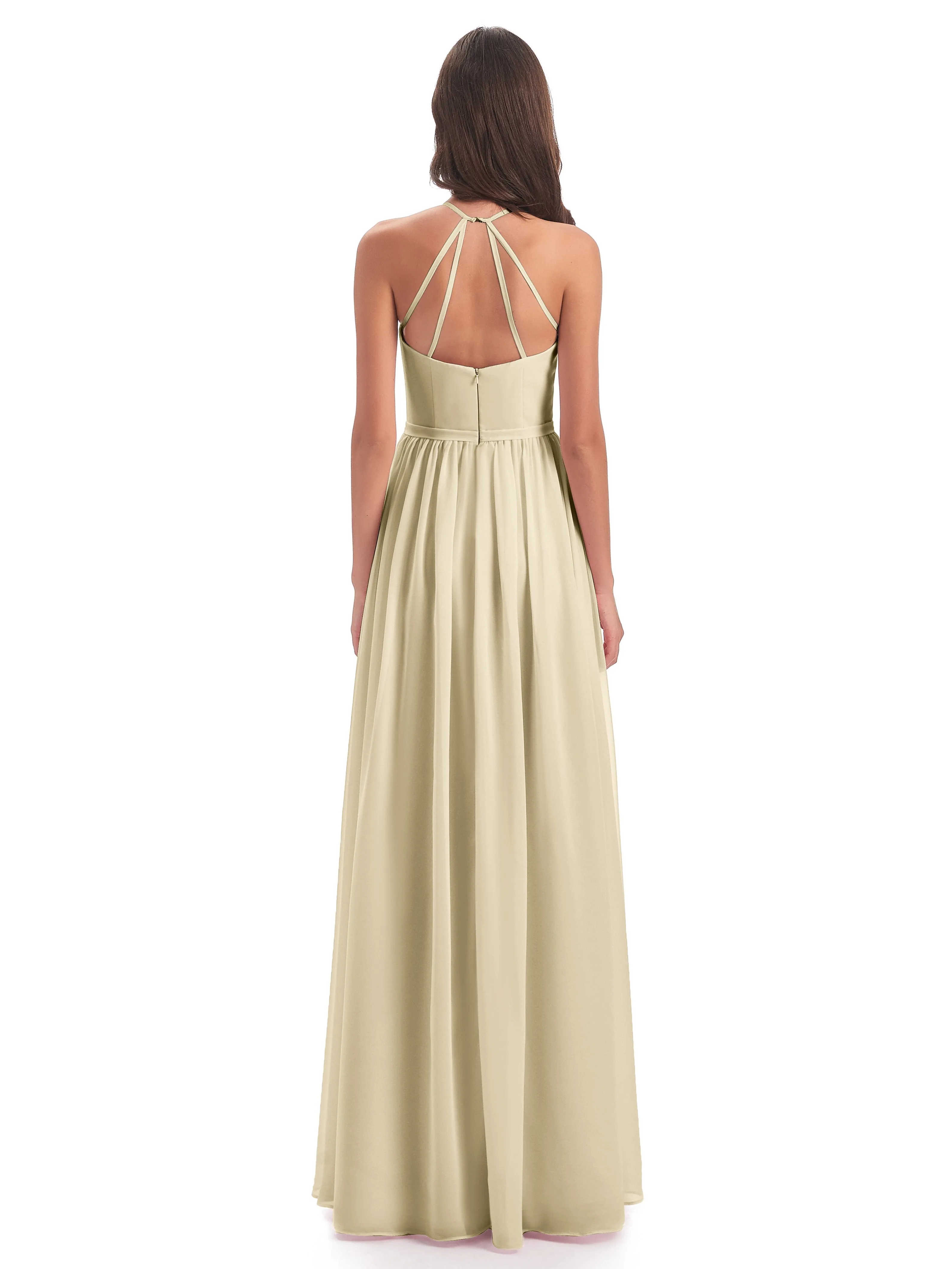 Mila Dazzling Chiffon Halter Floor Length Bridesmaid Dresses