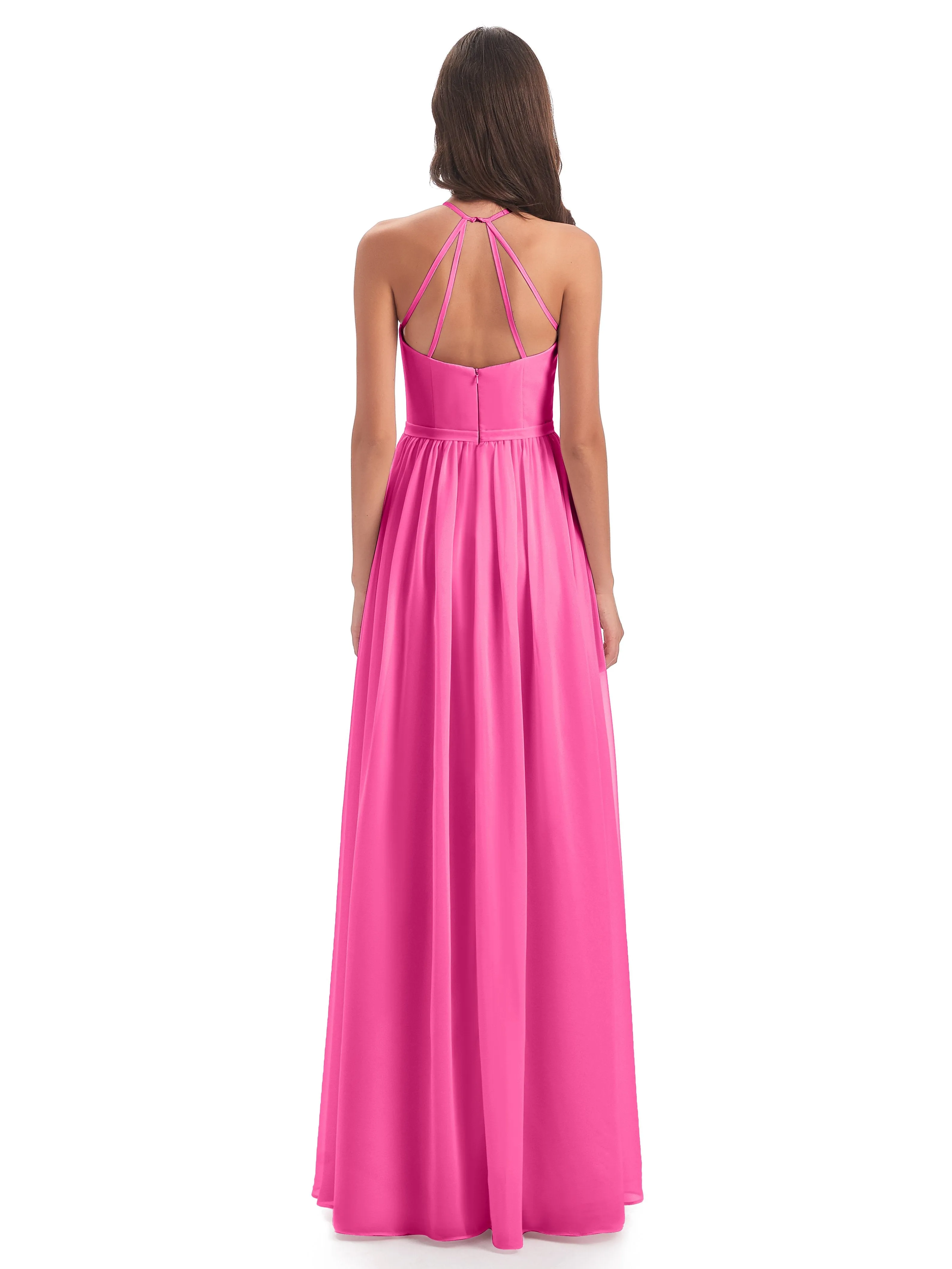 Mila Dazzling Chiffon Halter Floor Length Bridesmaid Dresses